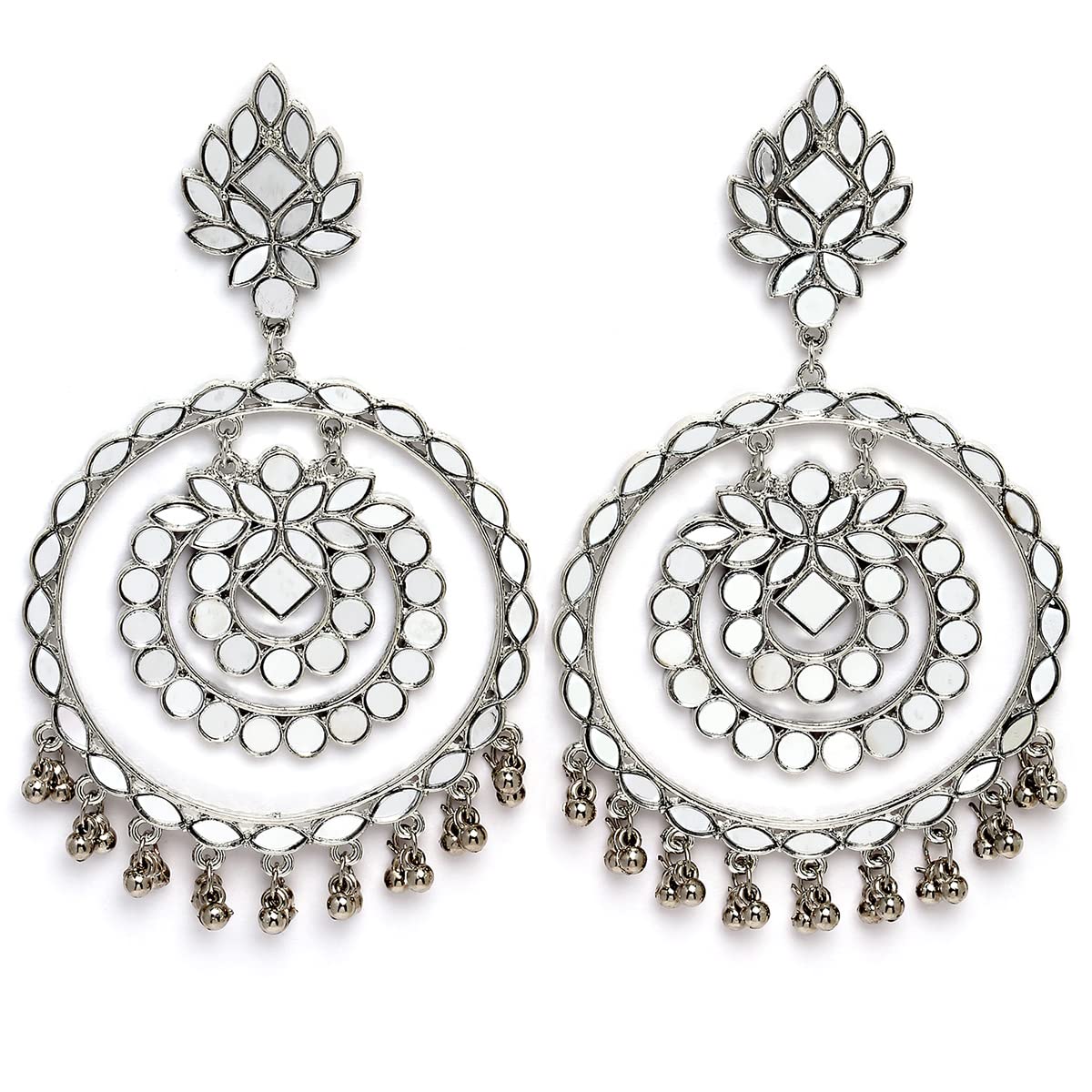Karatcart Silver Plated Mirror Studded Round Shape Dangler Earrings for Women