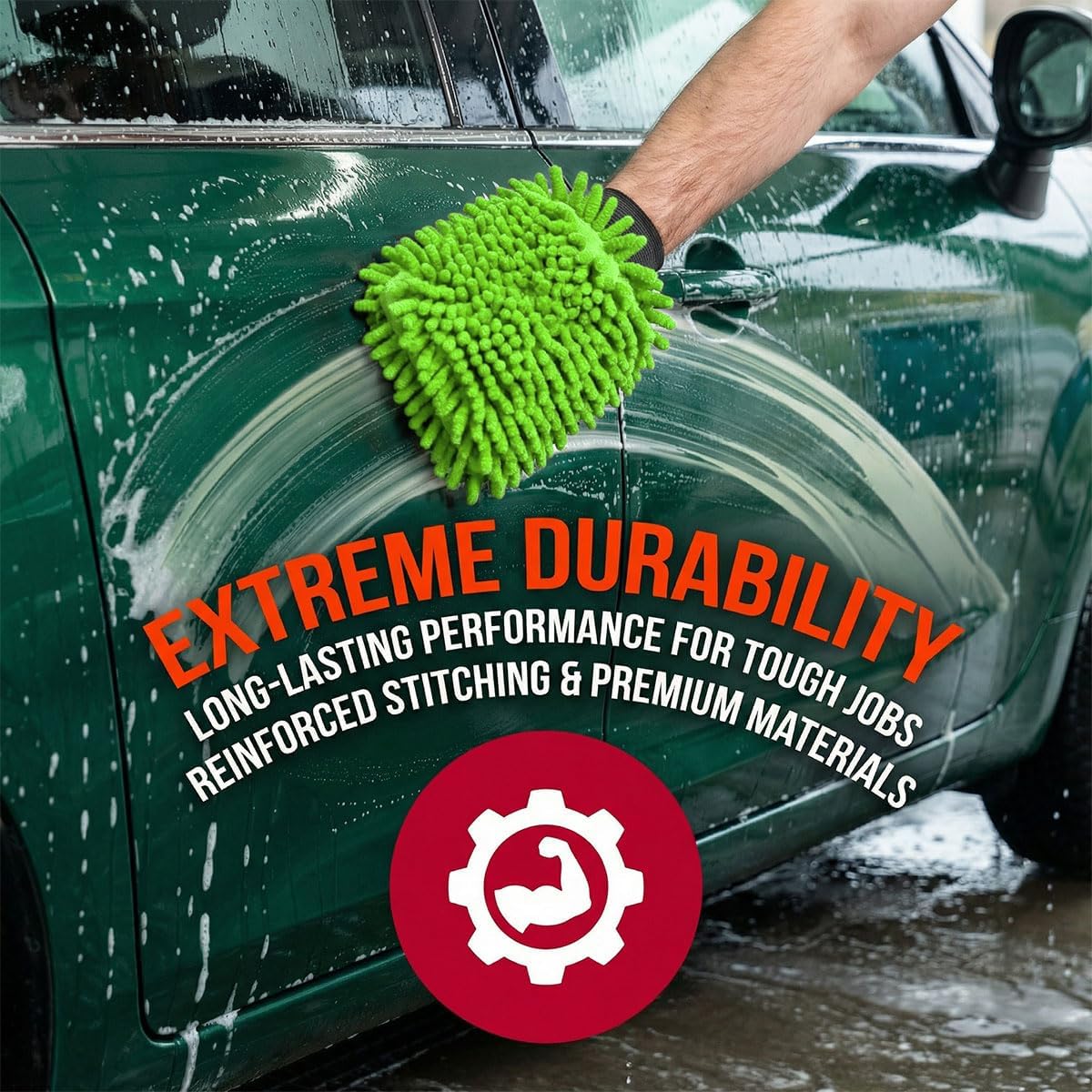 Craedli 2PCS Chenille Microfiber Car Wash Mitts, Soft Scratch and Lint-Free Dusting Microfiber Gloves for Car Washing and Detailing, Double Sided Absorbent Cars Home Cleaning Mitt Wash Gloves (Green)