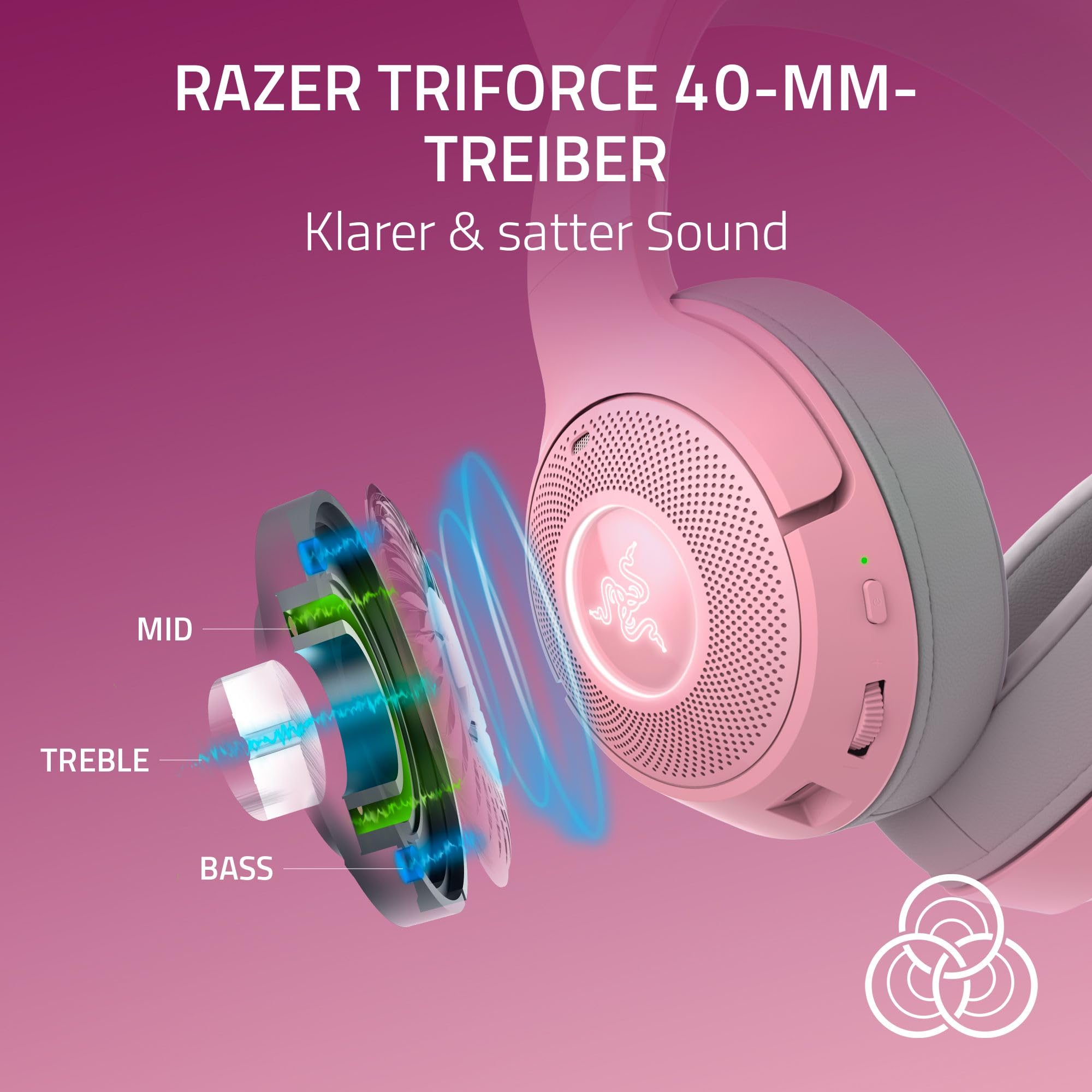 Razer Kraken Kitty V2 BT - Drahtloses Bluetooth RGB Gaming-Headset mit leuchtenden Katzenohren (Bluetooth 5.2 mit Gaming-Modus, TriForce 40mm Treiber) Quartz