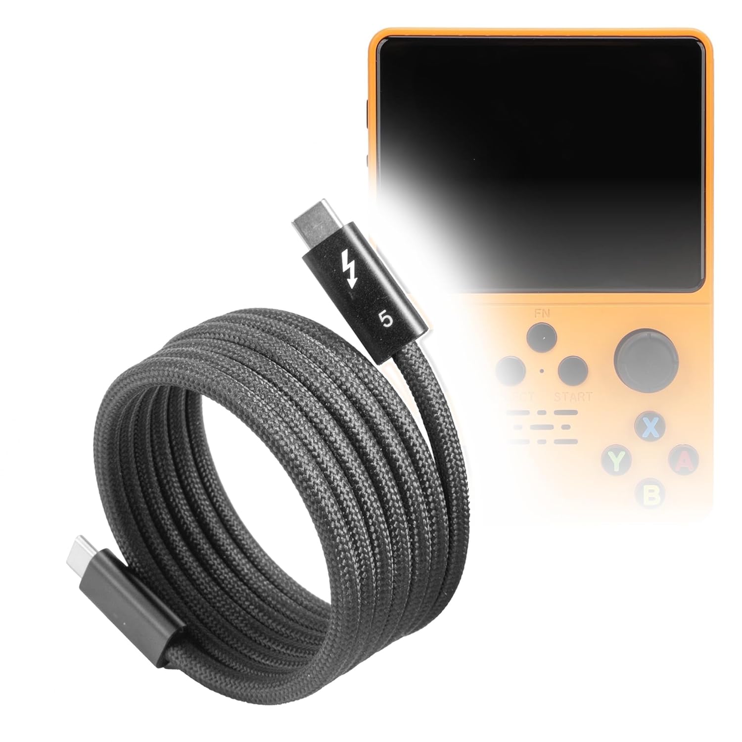 BoxWave Cable Compatible with Pomya Retro Handheld Game Console (3.5 in) - SnapWrap Thunderbolt 5.0 Cable (5ft 240W), Magnetic Self-Coiling Nylon Braided Retractable - Jet Black
