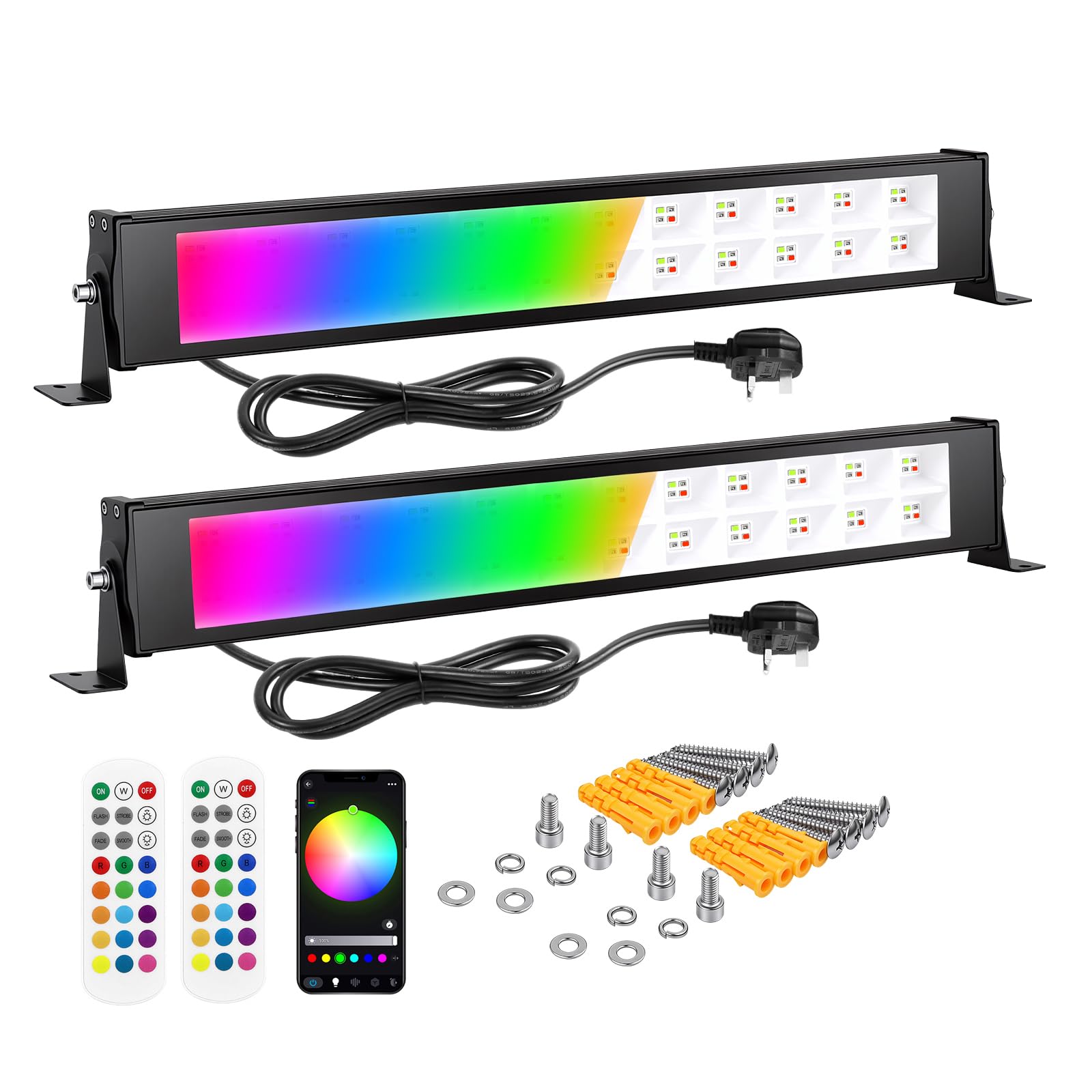 RIGIDON 2 Pcs Outdoor RGBW LED Light Bar, 28W 2800LM 96 LEDs, APP & Remote Control, Wall Washer, Colour Changing Floodlight for Garden Courtyard Landscap Party Stage Festival Decoration, IP67