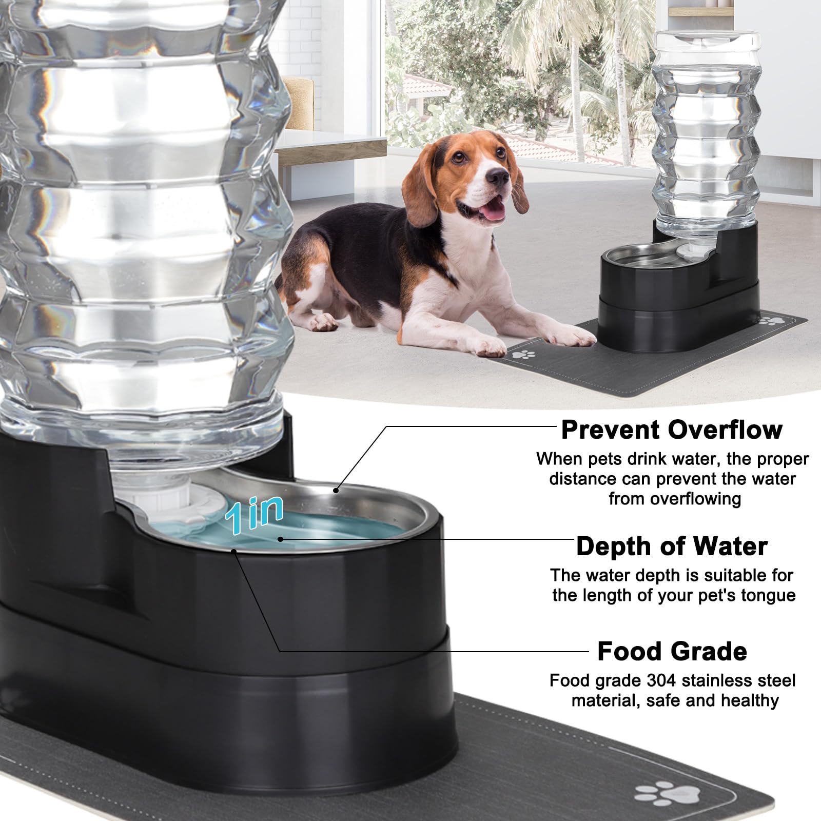 Sfozstra Bebedero automático de acero inoxidable con almohadilla impermeable, dispensador de borde elevado para gatos y perros (hierro 9L)