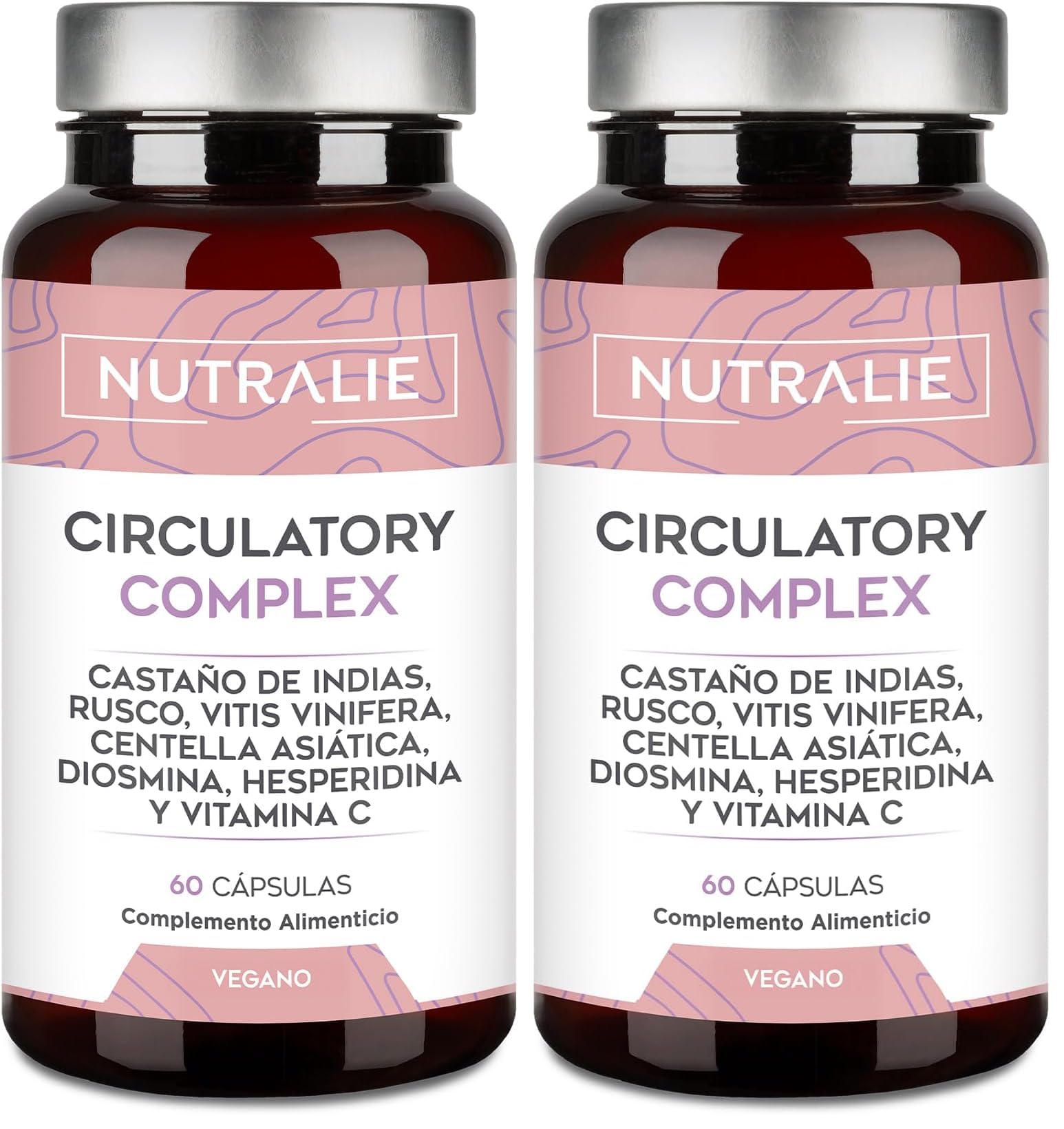 Circulación Complex 1330mg - Diosmina Hesperidina Vid Roja - Circulación Piernas Pesadas - Castaño Indias Centella Asiática Rusco Vitamina C - 60 Cápsulas Nutralie (Paquete de 2)