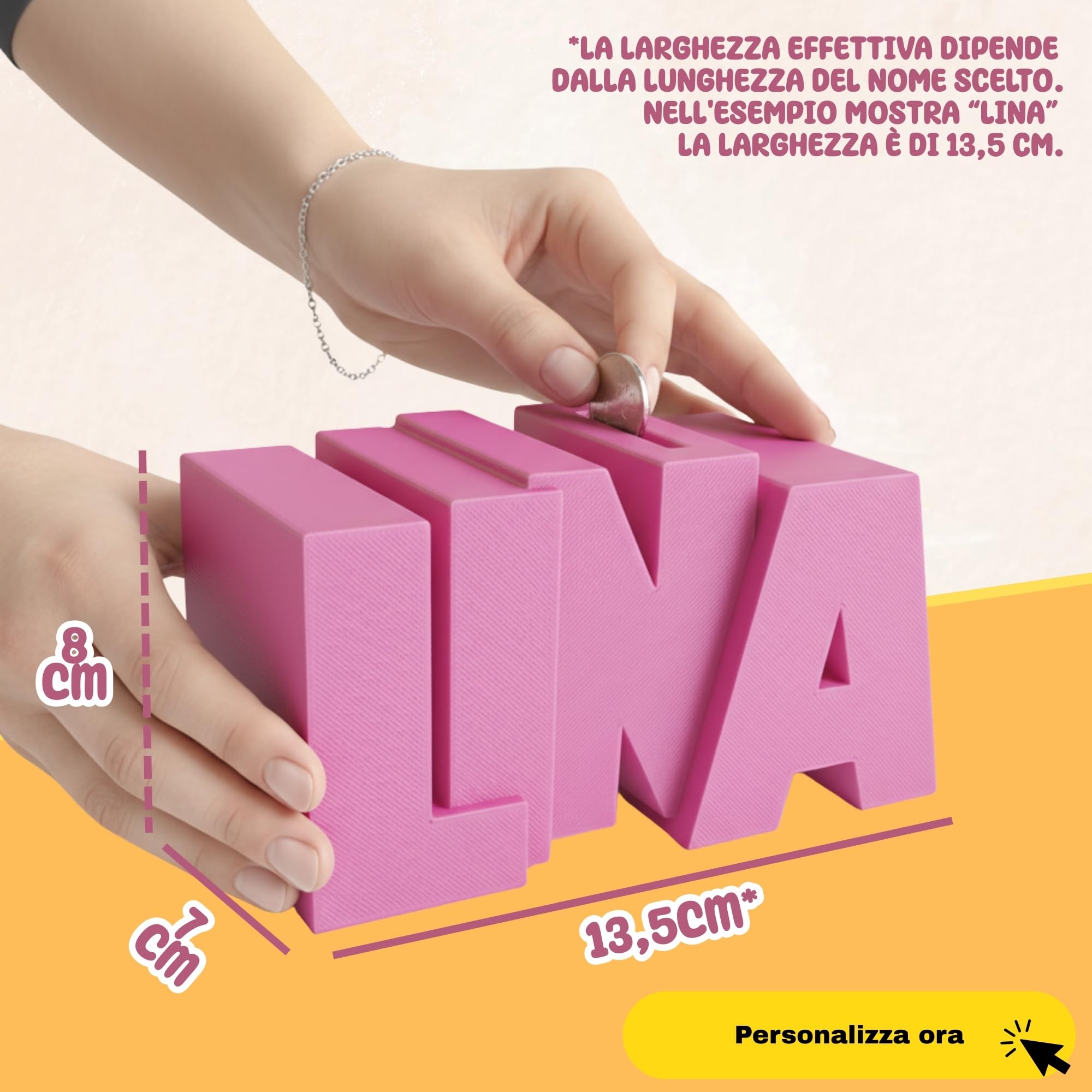 Salvadanaio Personalizzato per Bambini – Porcellino Salvadanaio con Nome – Porta Soldi e Raccogli Monete – Regalo Battesimo, Nascita e Compleanno
