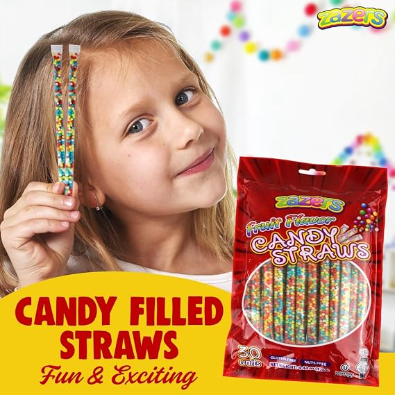 Candy Straws, Fruit Flavor - Colorful, Nut Free, Party Favors, 30ct