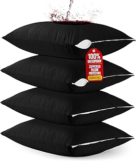 Utopia Bedding 4 Pack Waterproof Pillow Protectors with Zipper King Size (Black), Bed Bug and Dust Mite Proof Pillow case Covers, Moisture Wicking Pillow Encasements 20 x 38 Inches