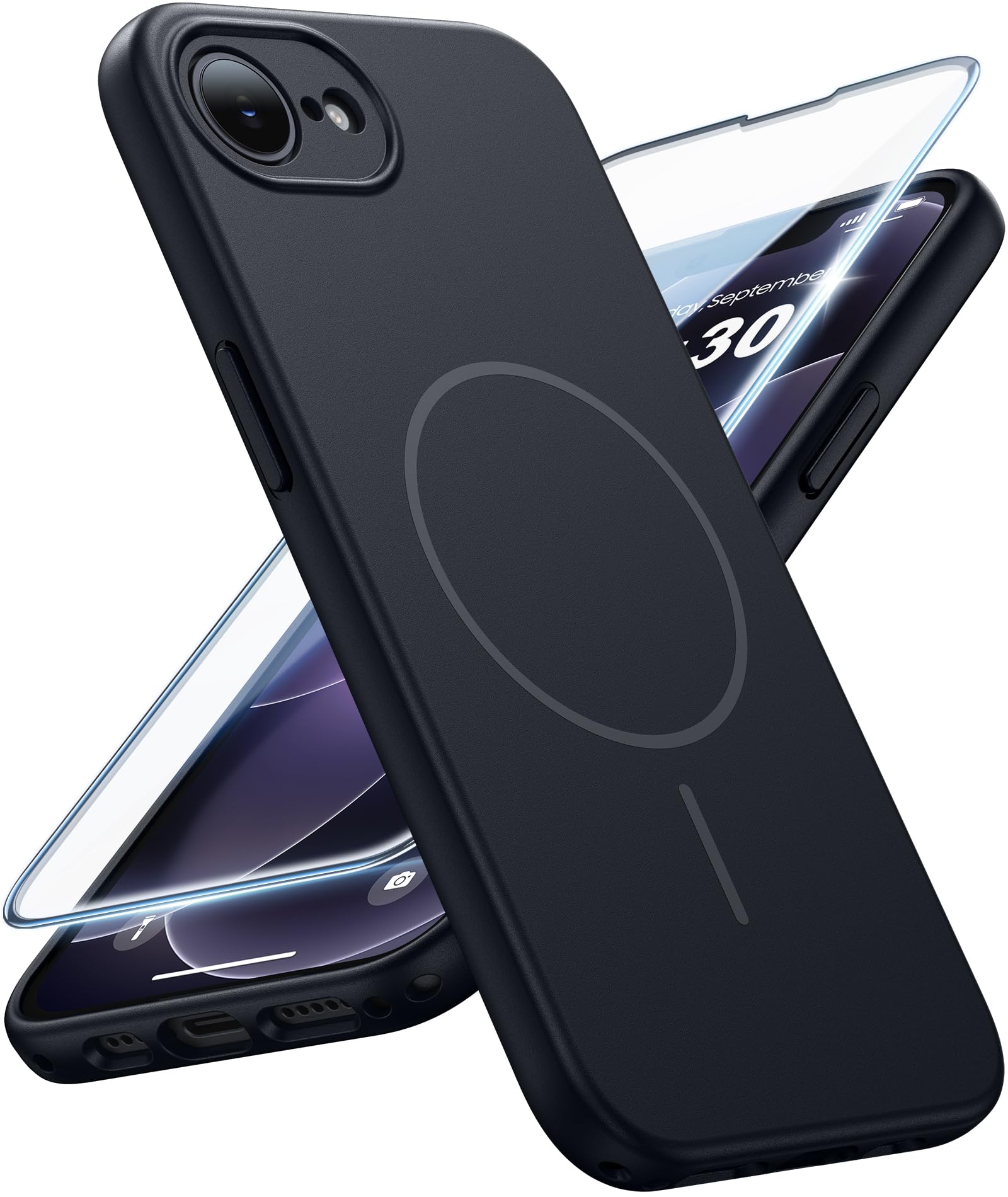 FNTCASE for iPhone 17E/16E Case Matte Black: Compatible with MagSafe | With Screen Protector, Translucent Magnetic Full Camera Protection, 14FT Military Grade Drop Tested, Matte Shockproof Cover
