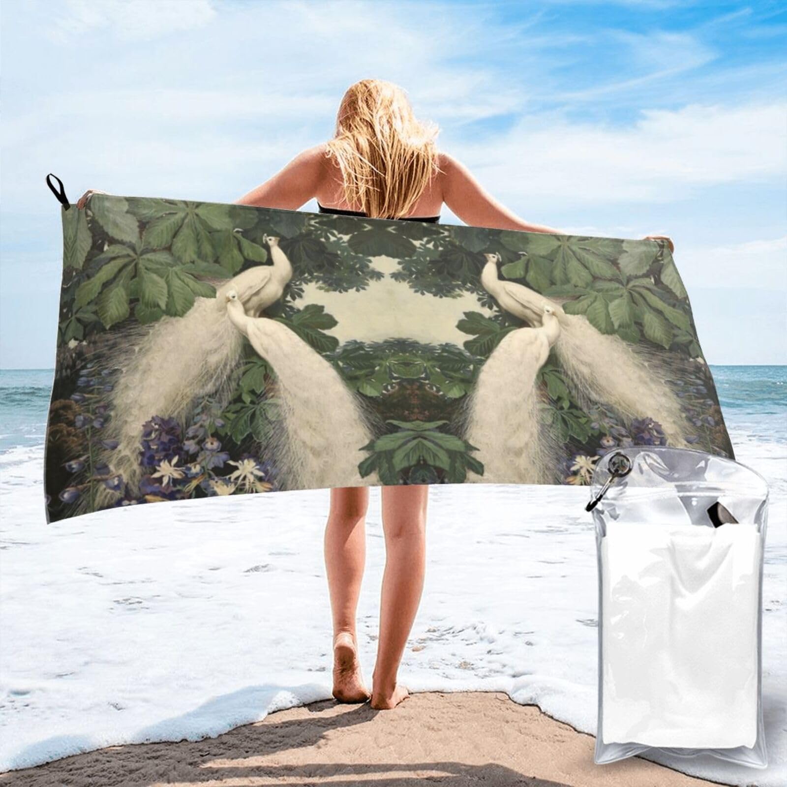 Serviette de bain séchage rapide et ultra absorbante motif paon