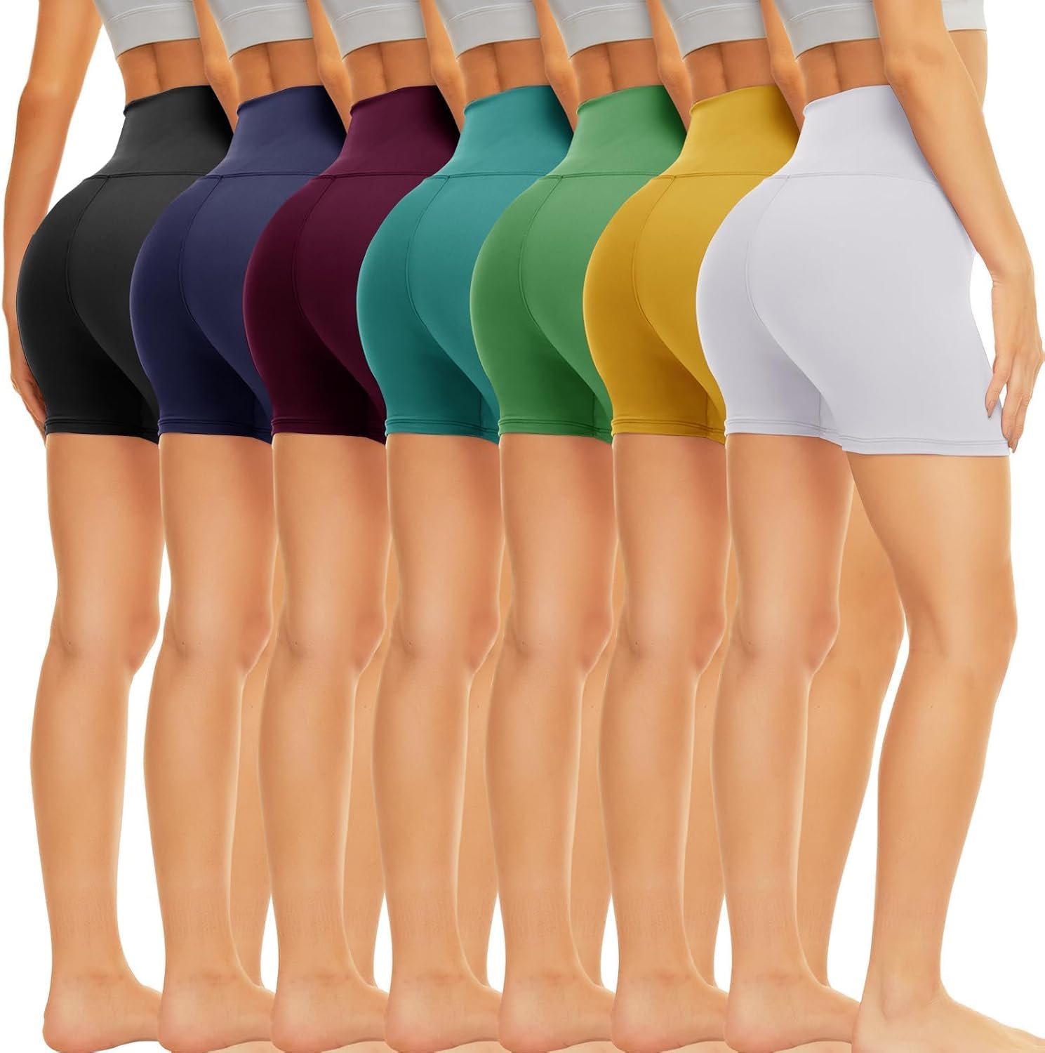 TNNZEET 7 Pack Biker Shorts for Women - 5''/8''/3'' High Waisted Workout Tummy Control Spandex Gym Shorts for Yoga Athletic