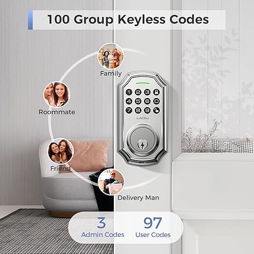 Miniatura 2 de Cerradura de puerta de entrada sin llave con teclado, 50 códigos de entrada, cerrojo electrónico para puerta delantera, contraseña antimirada,