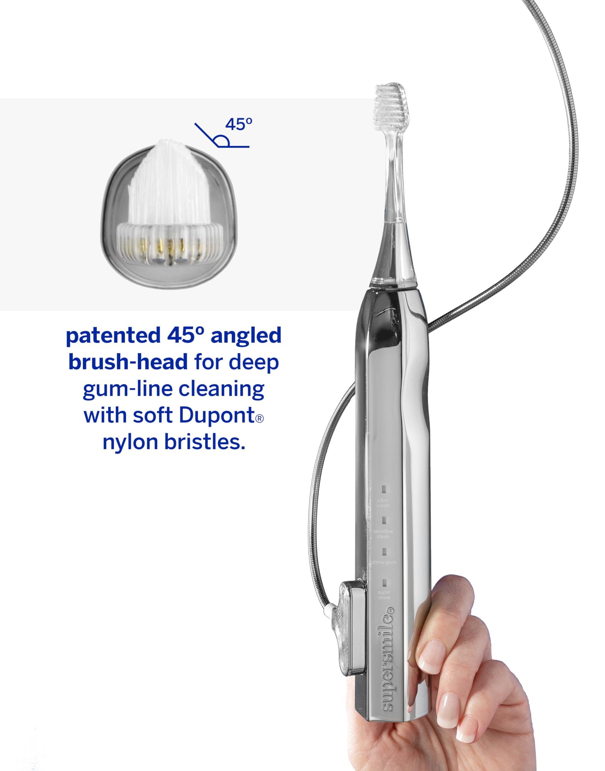 Supersmile Zina45™ Sonic Pulse Toothbrush – Angled Brush with polishing Head for Advanced Cleaning – for Visibly Whiter Teeth and Healthier Gums