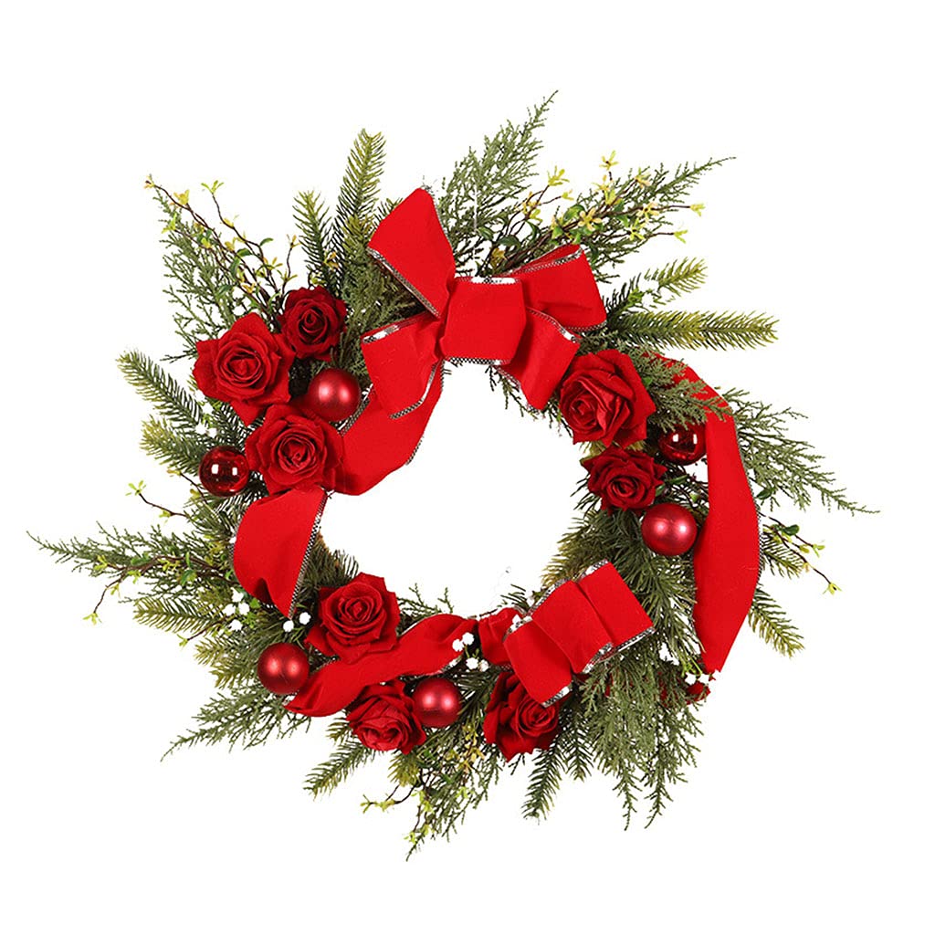 Couronne de Noël artificielle haut de gamme avec ruban LED intégré effet naturel