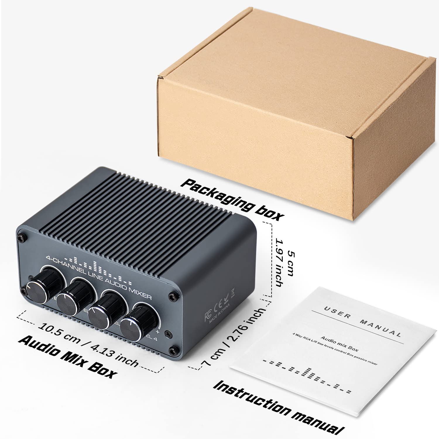 Tendak Mini Mixer Audio Stereo Passivo 4 Canali Cinch Mini Mixer Stereo 4 in 1 out RCA L/R Mixer Audio con Regolatori di Volume Separati per Strumenti di Mix, Computer, Lettore CD Tendak Mini Mixer