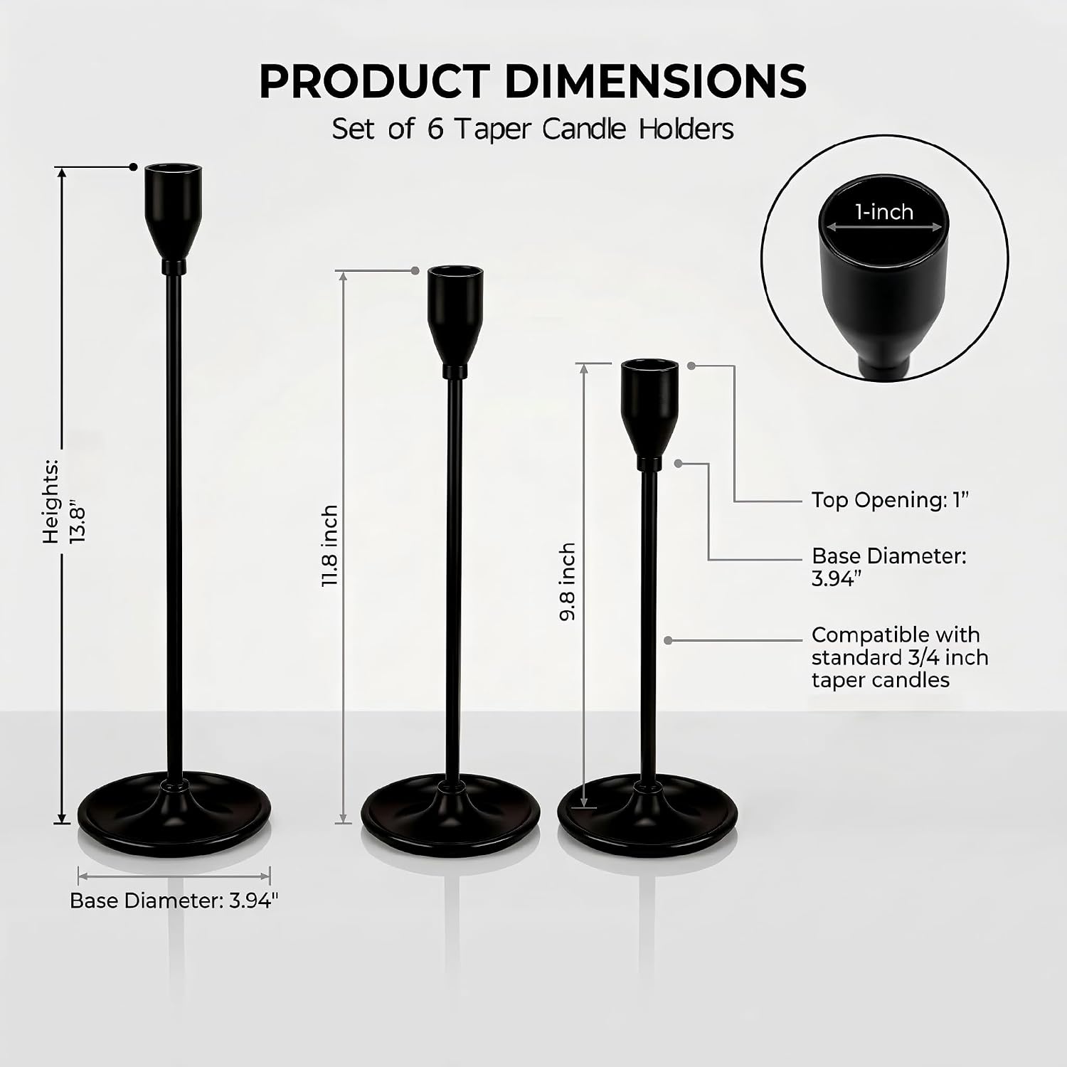 Black Candlestick Holders Set of 6, Metal Taper Candle Holders