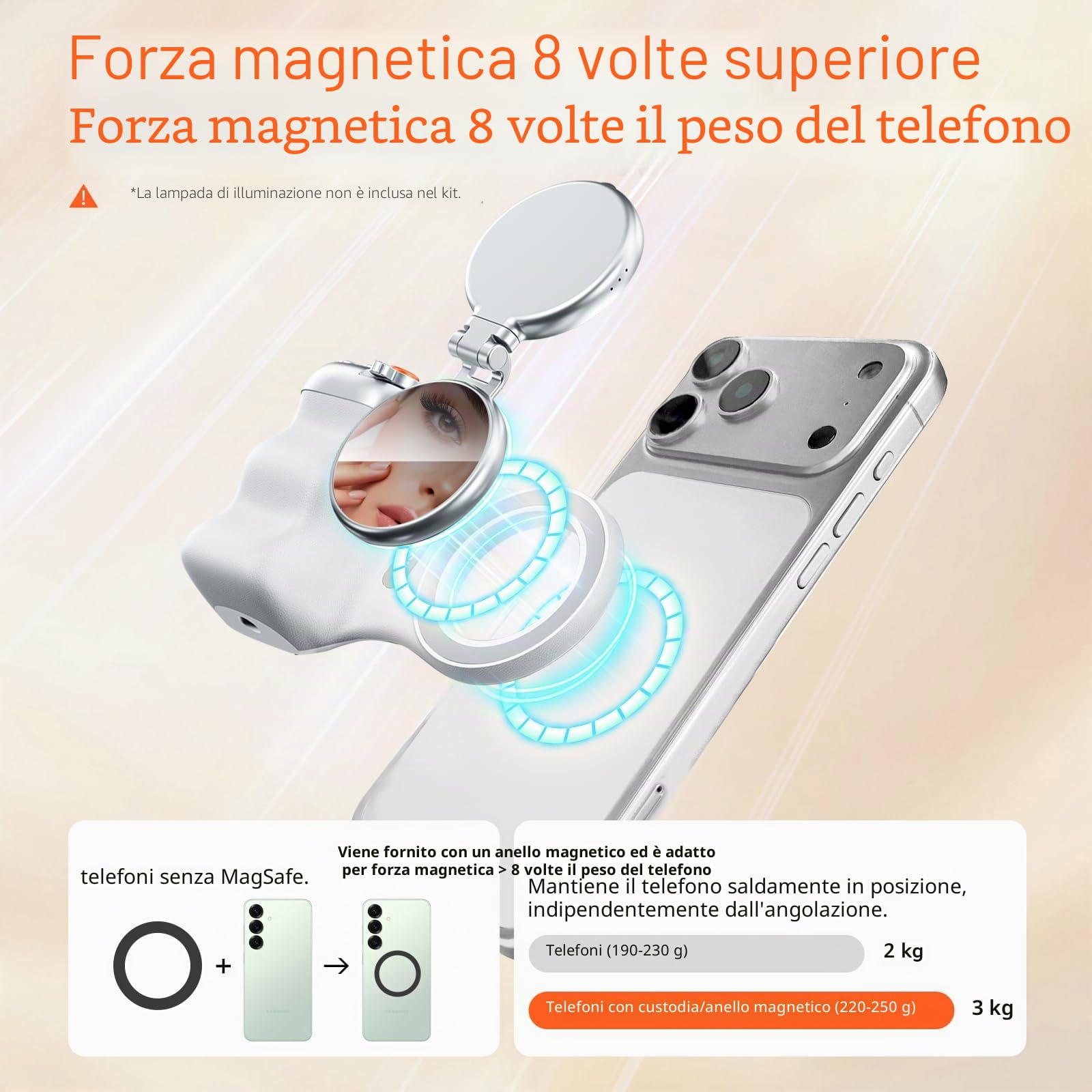 Impugnatura Magnetica iPhone Android,Fun Shot Magnetic Grip for Phone con Telecomando Bluetooth 10M - Filettatura da 1/4" - Impugnatura Foto per Smartphone Vlog,Selfie,Fotografia