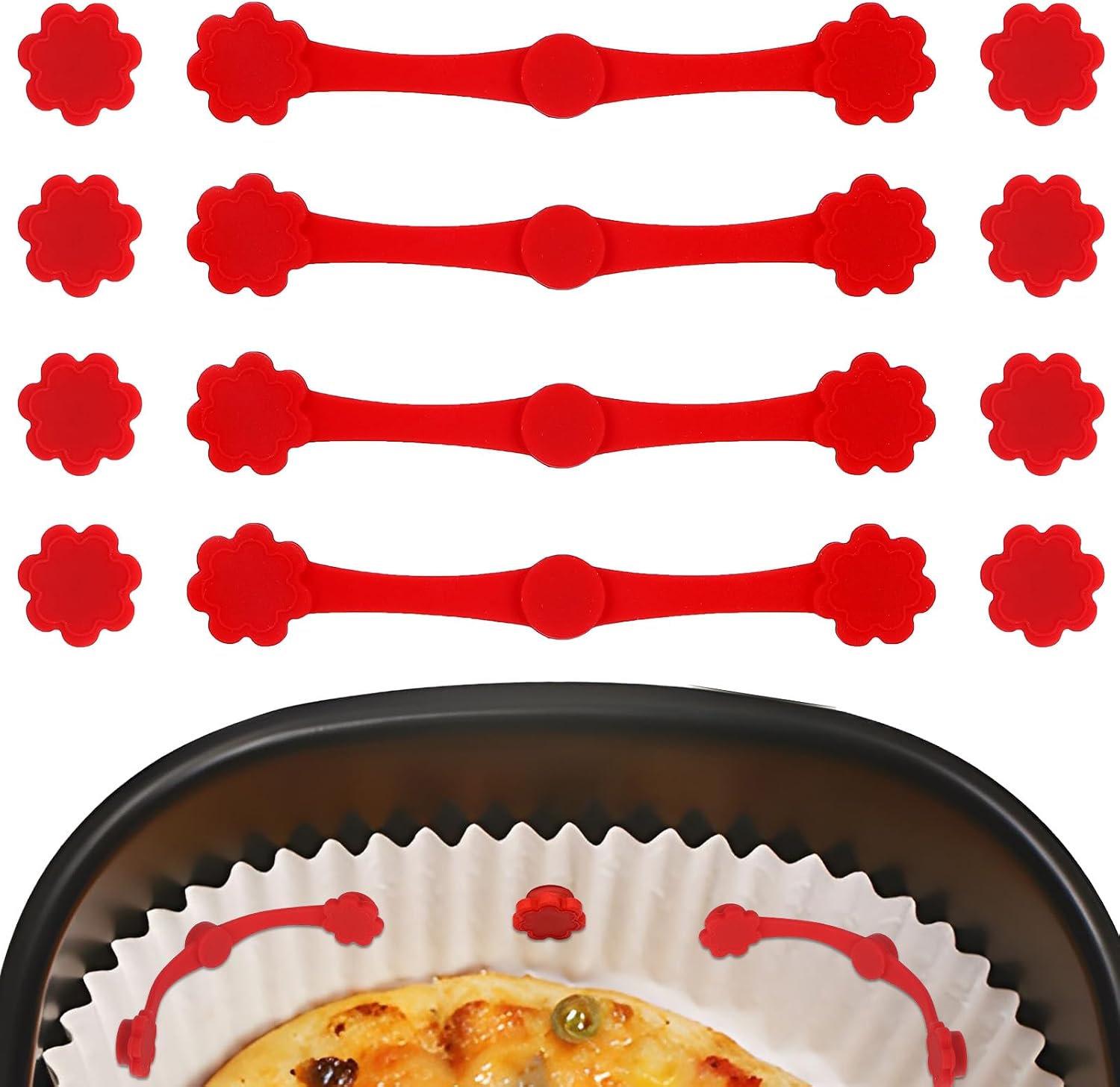 lasuroa 12pcs Air Fryer Magnets for Parchment Paper, High-Temp Resistant Air Fryer Magnet Silicone Buckle for Locking Liners Safely Secure Basket (Red)