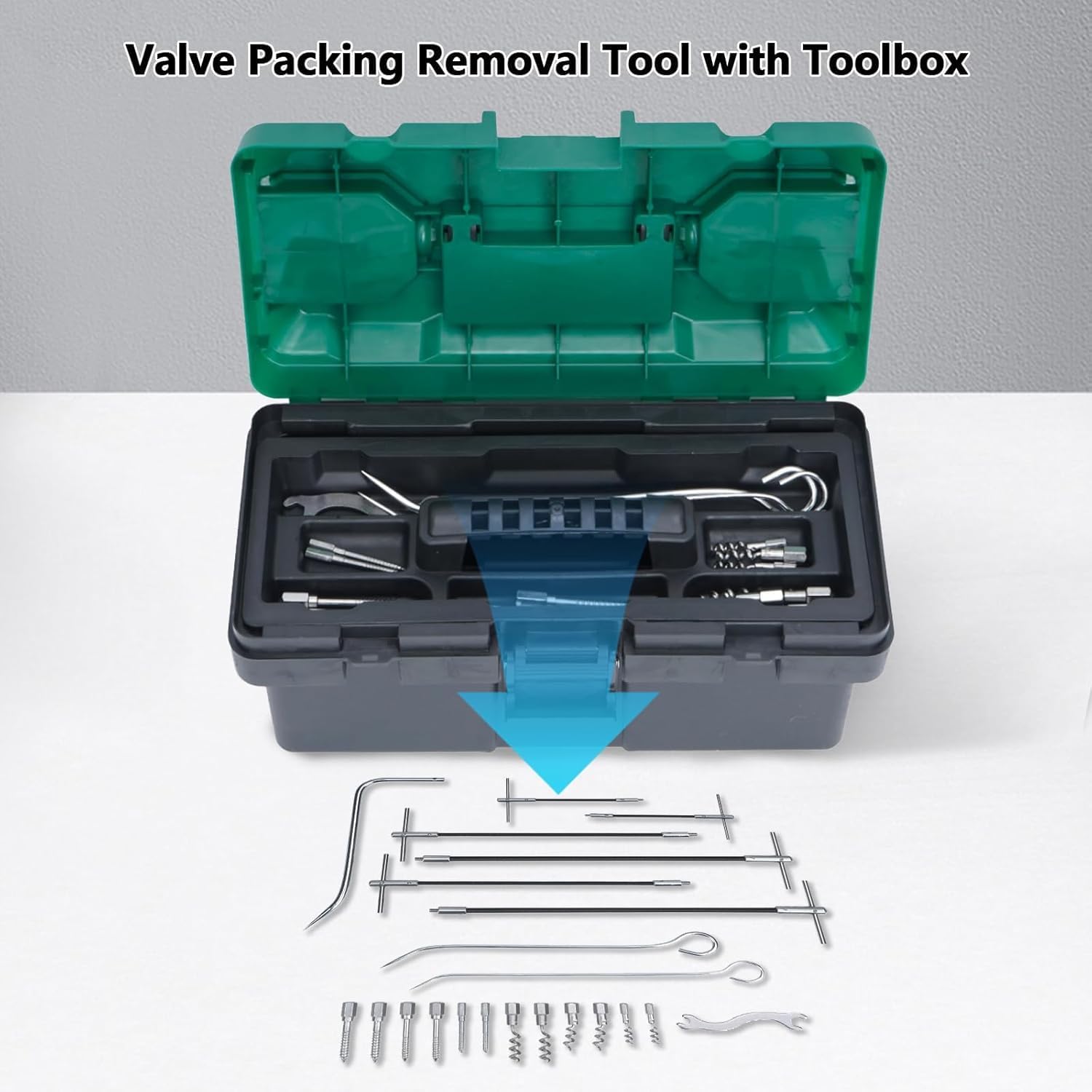 lukar 23pcs Packing Extractor, Pump Packing Puller Set, Packing Seal Puller, Stainless Steel Removable Tip, Flexible Packing Hook Extractor, Valve Packing Removal Tool with Toolbox