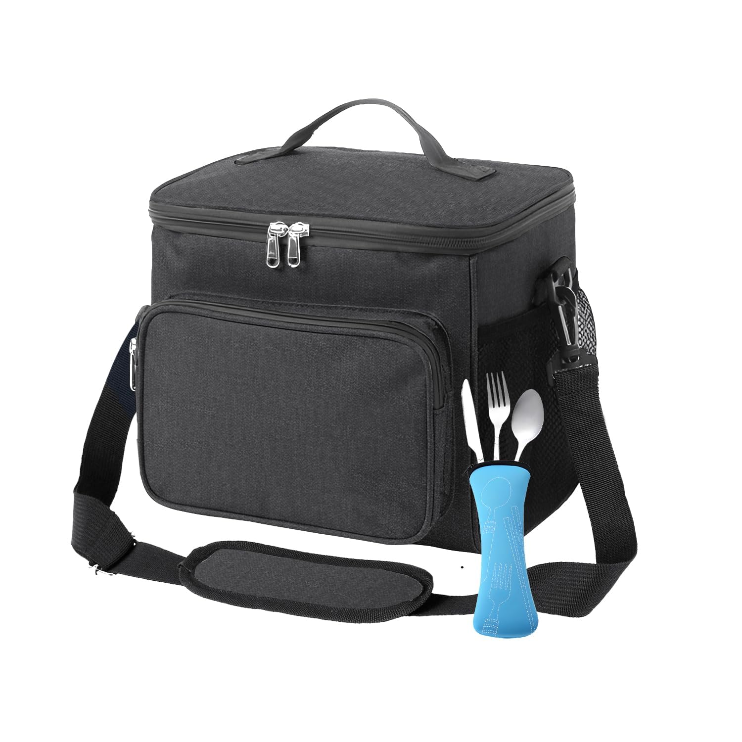 LEBERT 10L Lunch Box Bag with Cutlery Set - Compact, Spacious Insulated Lunch Bag for Adults, Keeps Food Warm or Cold, Perfect for Work, School, Picnic, Easy to Clean (Dark Black)