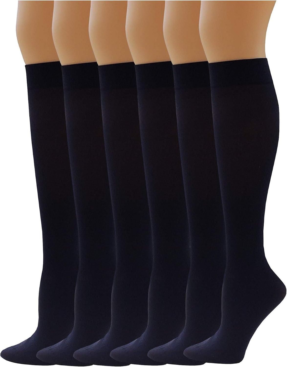 Differenttouch 6 Pairs Pack Women Opaque Stretchy Spandex Knee High Trouser Socks