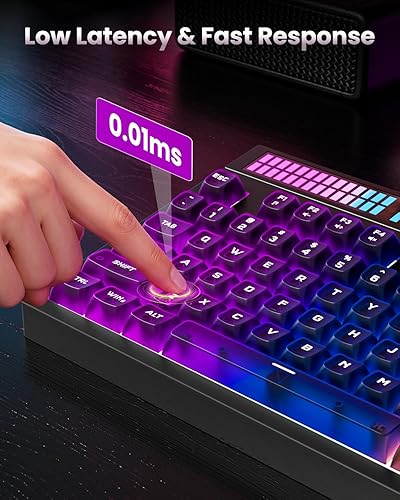 Miniatura 4 de SABLUTE Teclado para juegos con tira de luz RGB de sincronización de audio, teclados para juegos de PC de 26 teclas anti-fantasma, doble control de