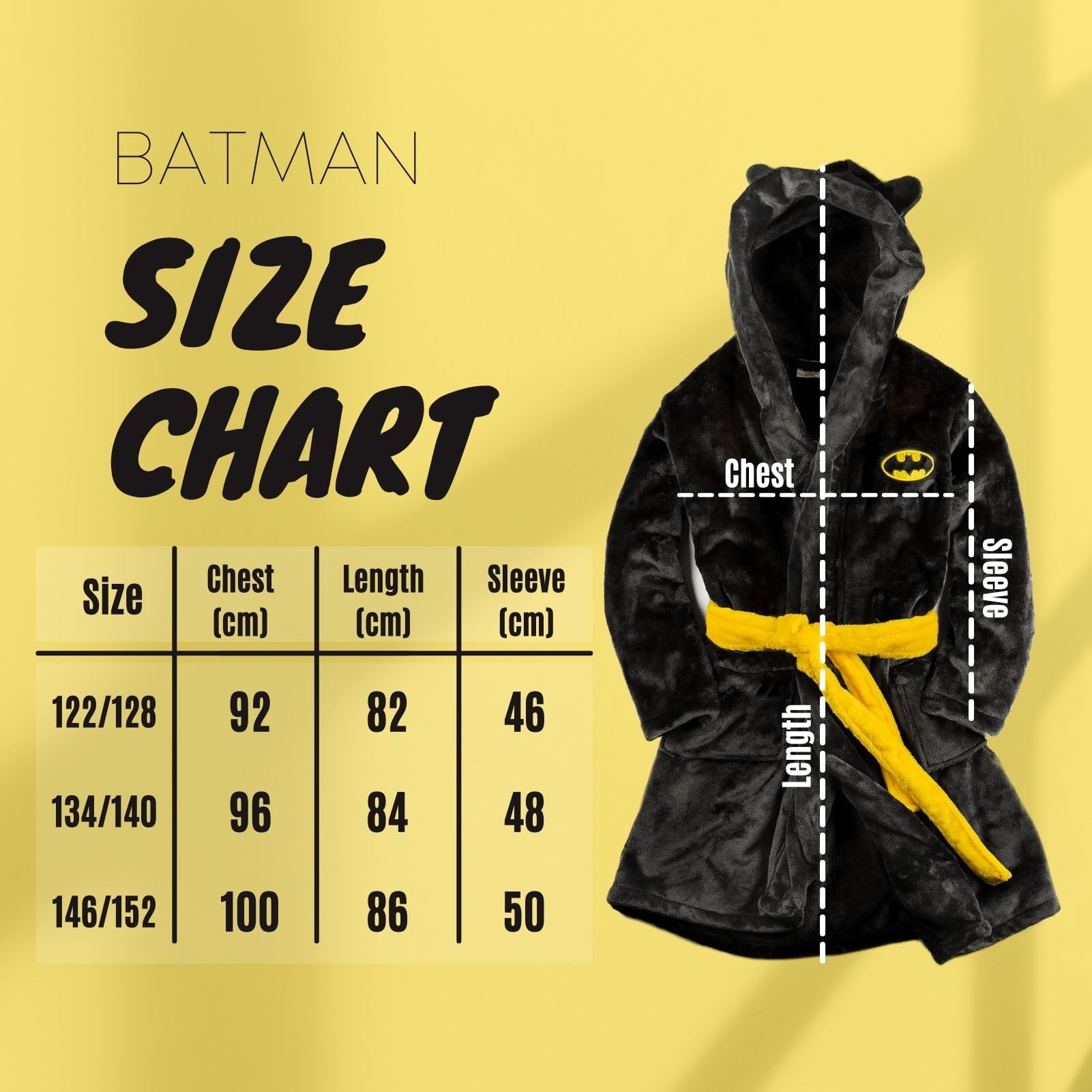 DC Comics The Batman Szlafrok Dziecięcy Czarny Kaptur Dla Chłopca Dziewczynki 3 Rozmiary