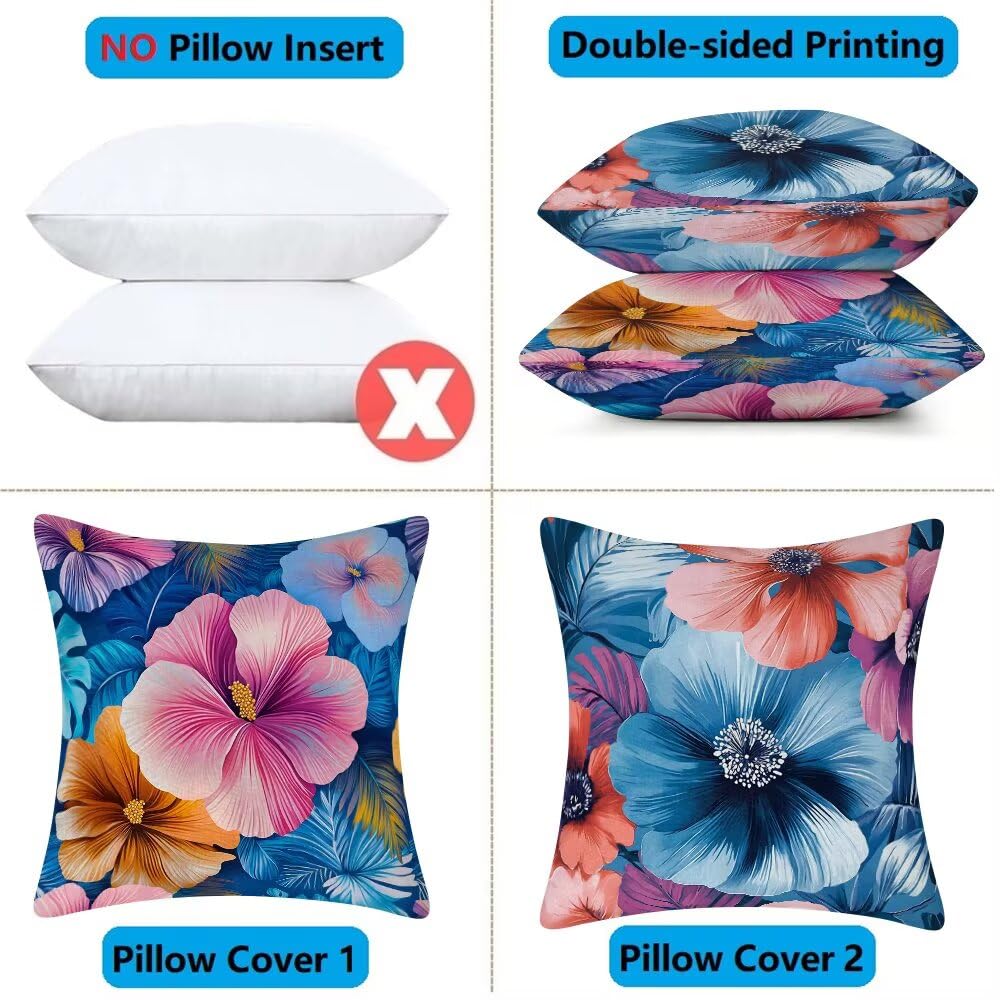 Federe Cuscini da Esterno Impermeabili 65x65 Blu Copri Cuscini per Divano Fiori Federa Cuscino Nordico Decorativi Copricuscini per Divano Giardino Patio Soggiorno Copricuscino Set di 2 (IU67)