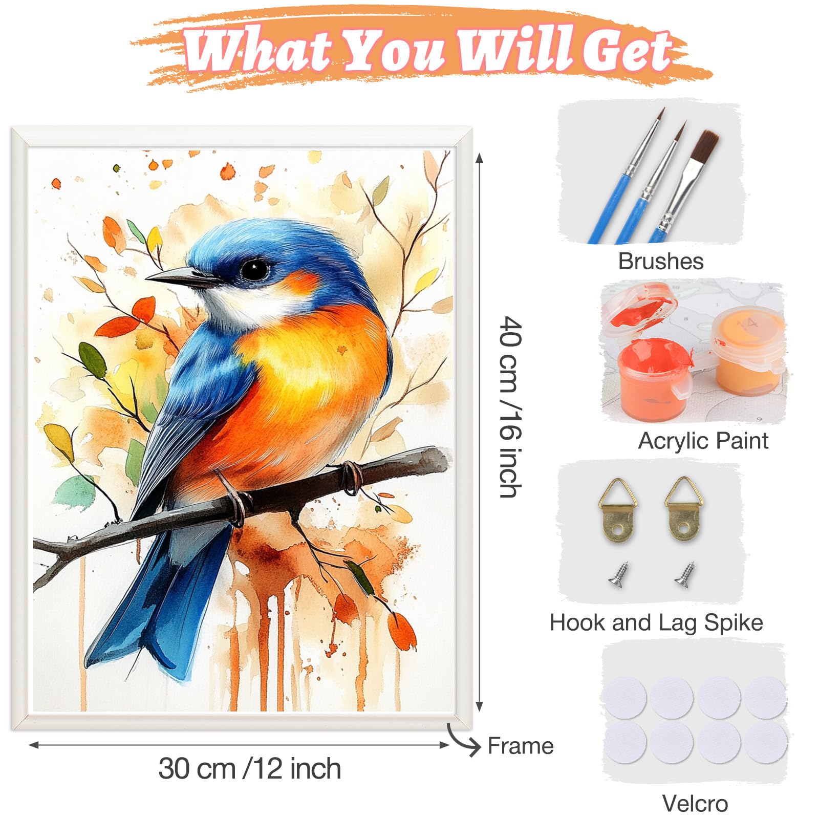 MEIYUDA Peinture Par Numero Adulte Oiseaux Fleurs, Diy Peinture Acrylique Pour Adultes Débutants Facile Sur Toile Avec Peintures Et Pinceaux Decoration Maison Cadeau 40x30cm(sans Cadre