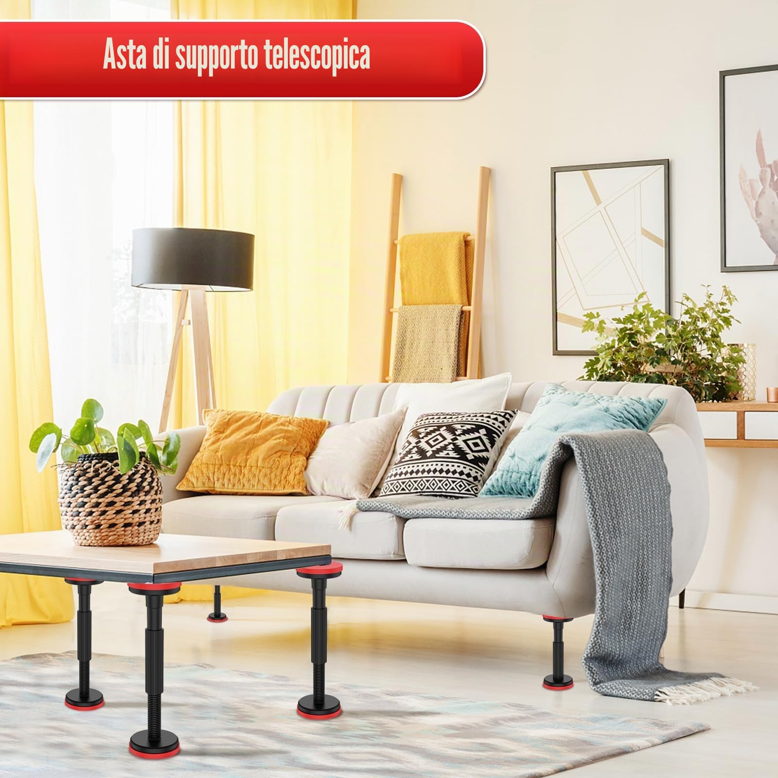Asta di supporto telescopica, sistema di supporto sottopiano, asta di supporto per armadietti, supporta fino a 199,6 kg, staffa di sollevamento per armadietti, divani e lavelli, 2 pezzi in nylon