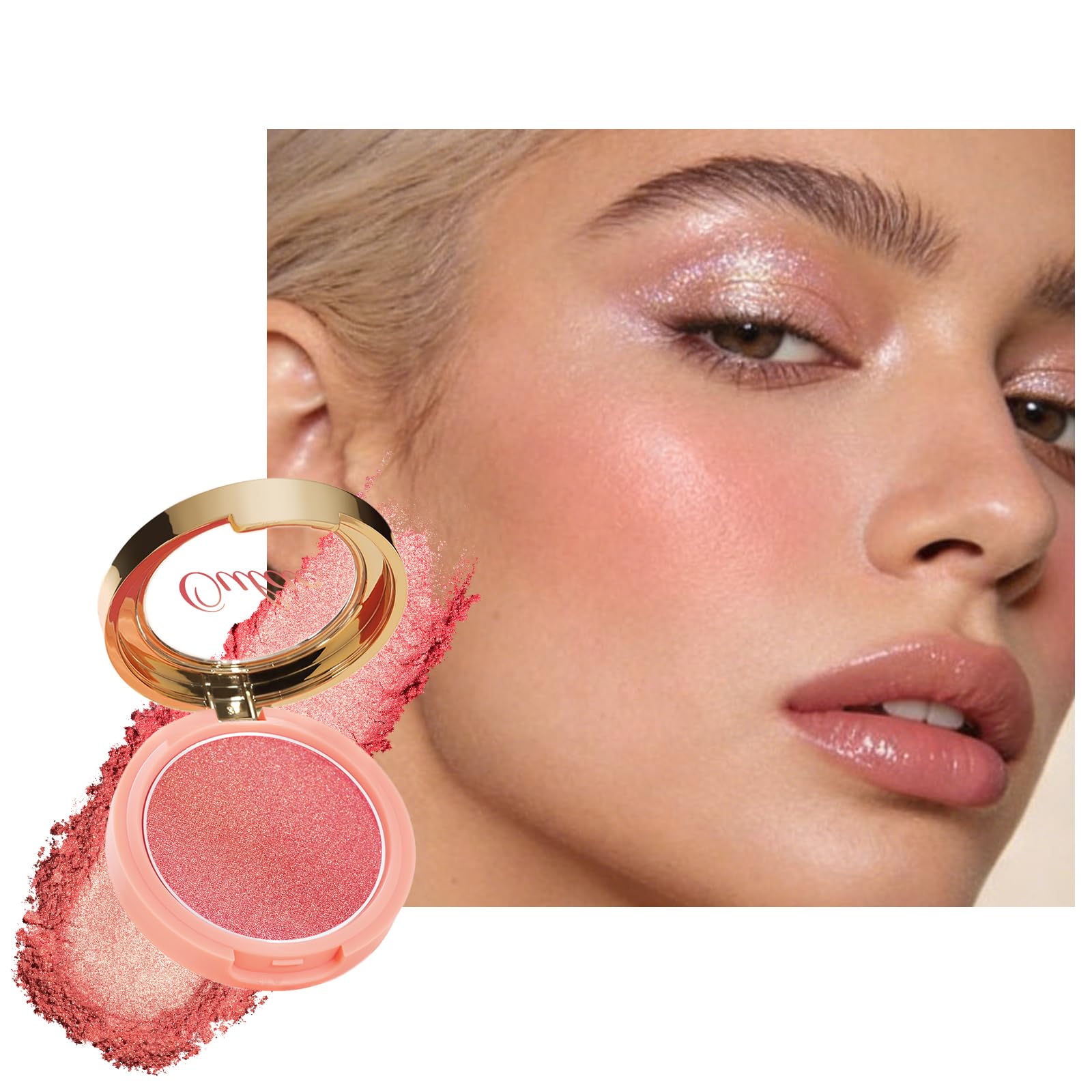 Oulac Luminous Blush Makeup Glow Coral Gold|Subtle Shimmery Creamy Powdery Blush Highlighter Cheek| Pigmented&Blendable | Light to Medium Skin Tone| Vegan & Cruelty-Free| 4.8g F03