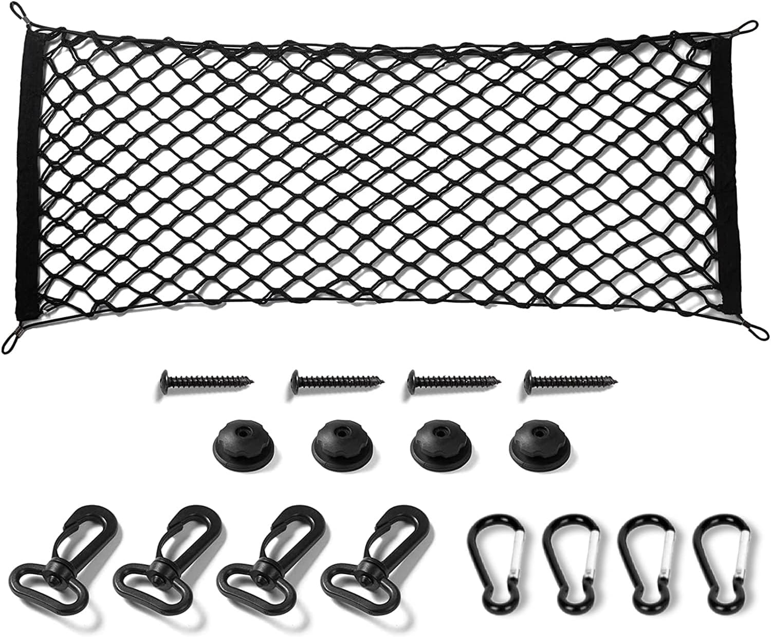 35.4x15.8 Stretch to 55.1"×15.8" Elastic Cargo Net, DEDC Double-Layer Car Trunk Net, Universal Stretchable Elastic Trunk Mesh Cargo Storage Organizer Net with Hooks for Car, Vehicle, SUV
