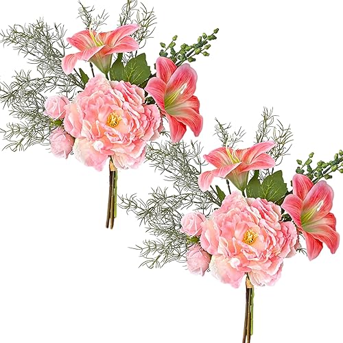 Miniatura 1 de ASTRYAS Flores artificiales, 2 piezas de ramo de flores de hortensias de seda de peonía falsa blanca mixta de rosas para decoración, ramos de boda