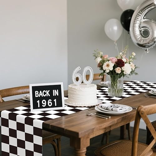 Miniatura 4 de CHRORINE 2 caminos de mesa a cuadros en blanco y negro para fiestas temáticas de autos de carreras, fiestas de cumpleaños, cumpleaños de niños y