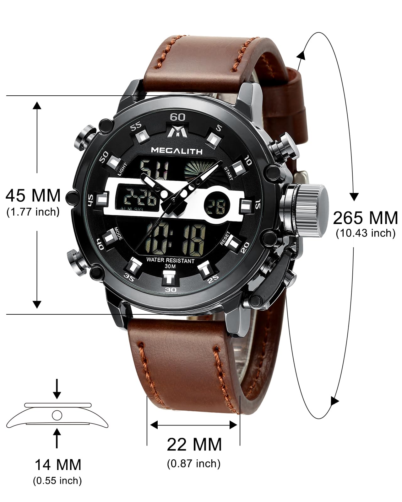 MEGALITH Reloj Hombre Digital Militar: Deportivo Esfera Grande Reloj de Pulsera con Cronómetro LED Alarma Impermeable para Correr Outdoor - Regalos para Él