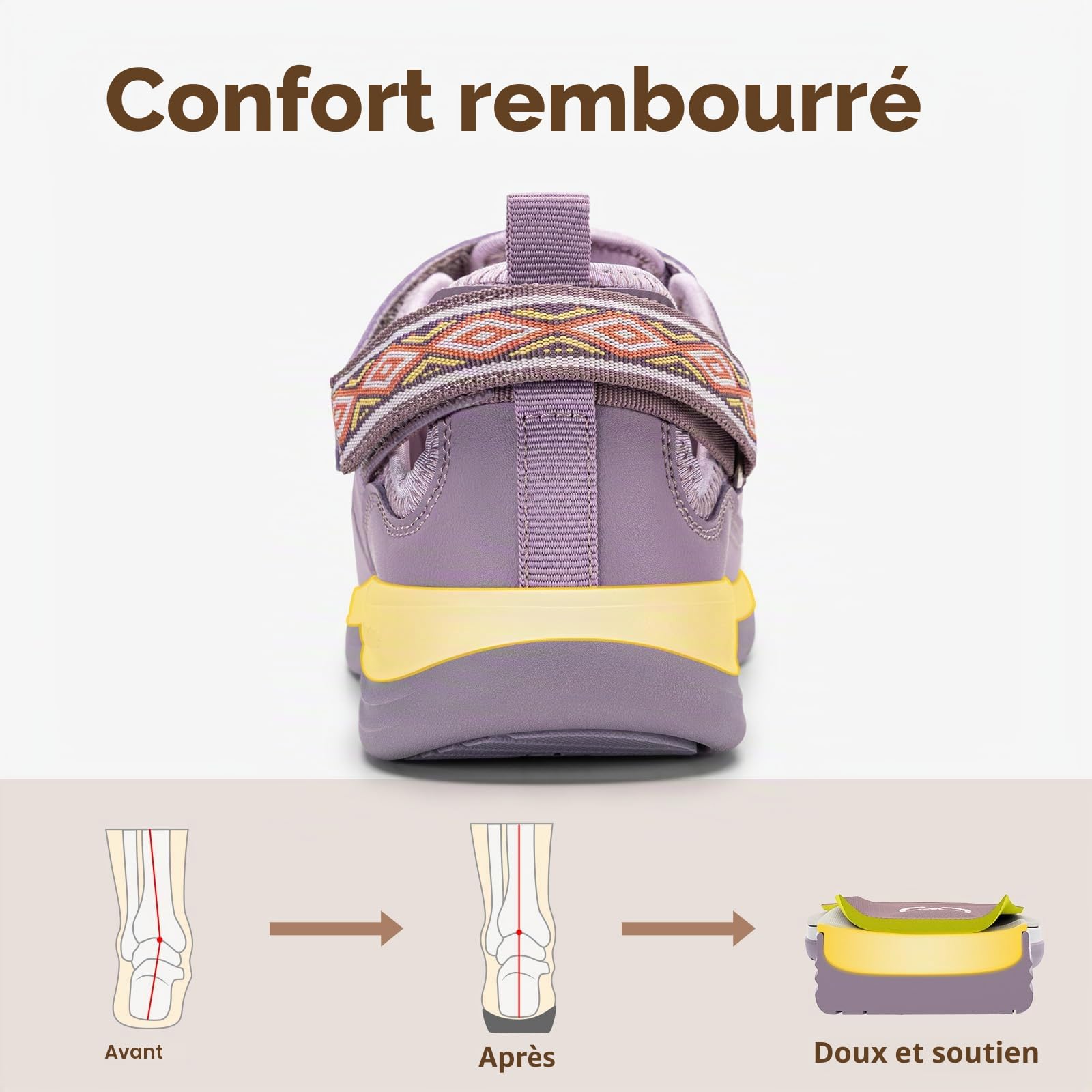 FitVille Sandales Mary Jane Femme Largeur Extra - Chaussures d'Été à Fermeture Réglable Légères, Respirantes pour la Marche et Les Vacances