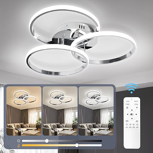 Lámpara de techo LED, regulable, moderna, con control remoto, 3000K-6500K, lámpara de techo empotrada para dormitorio, sala de estar, comedor,
