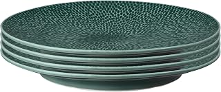 Carved Green Dinner Plates Set of 4-10.8 Inch - Dishwasher Microwave Oven Safe - Large Uniquely Textured Porcelain Dinner Plate - Scratch Chip Resistant