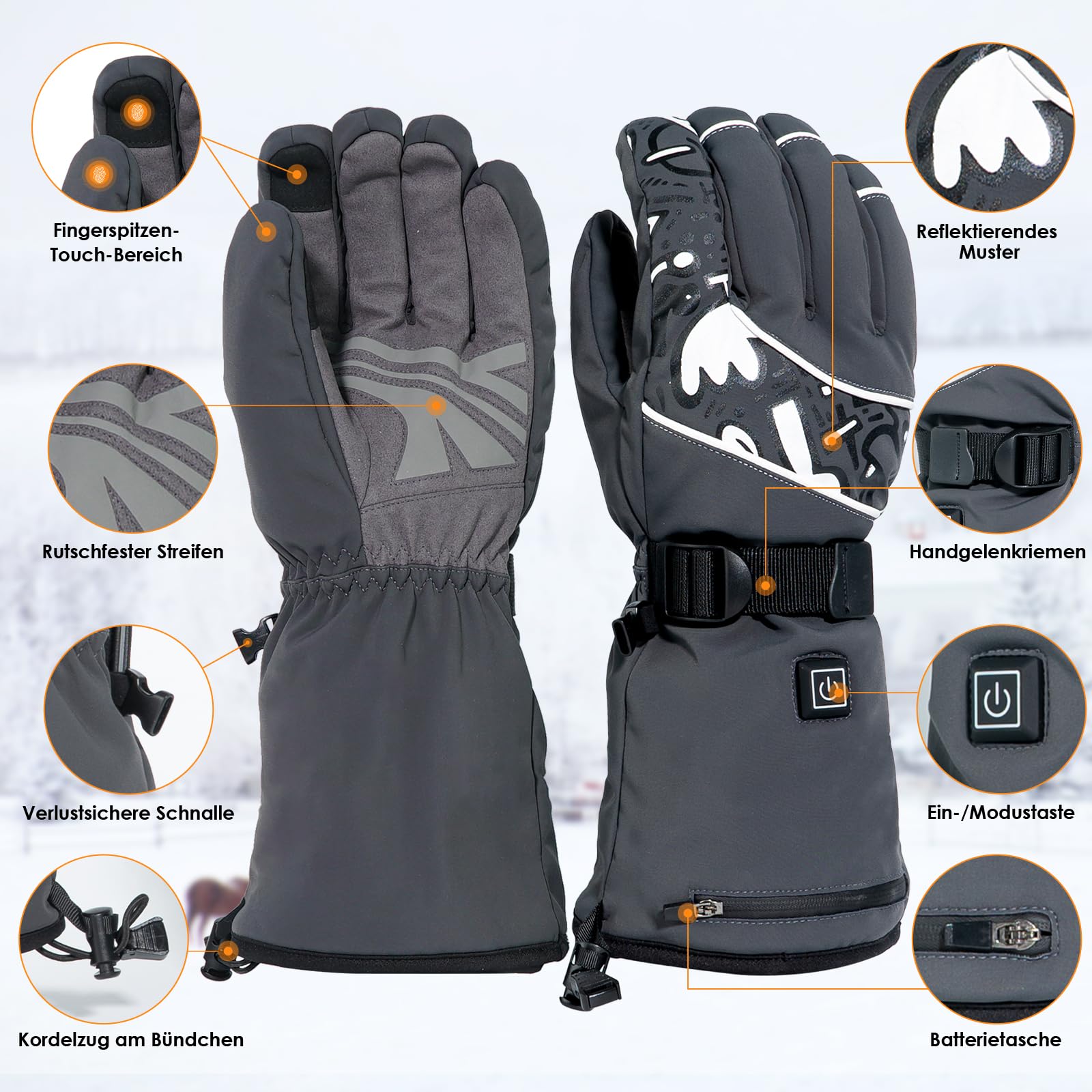 Minthouz Beheizbare Handschuhe für Herren Damen, Akku Beheizte Handschuhe, 3 Heizstufen Heated Gloves mit Wetterfest & Touchscreen Design für Arbeit im Freien,Radfahren, Skifahren