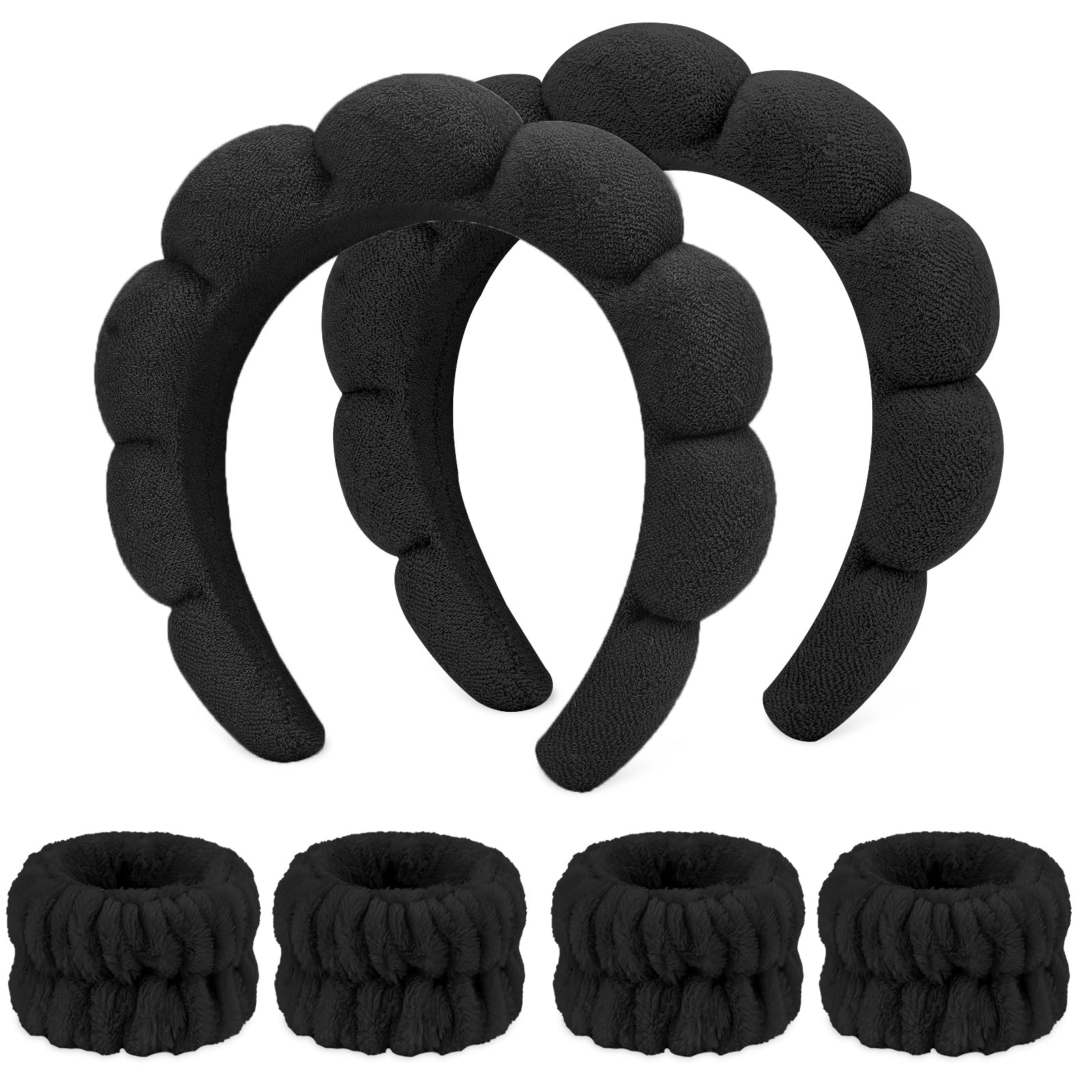 Photo 1 of ******only 1 headband and two wrist bands **************
WHAVEL 6PCS Spa Set, Makeup Headband & Wristband for Face Wash, Preppy Stuff (Black)
