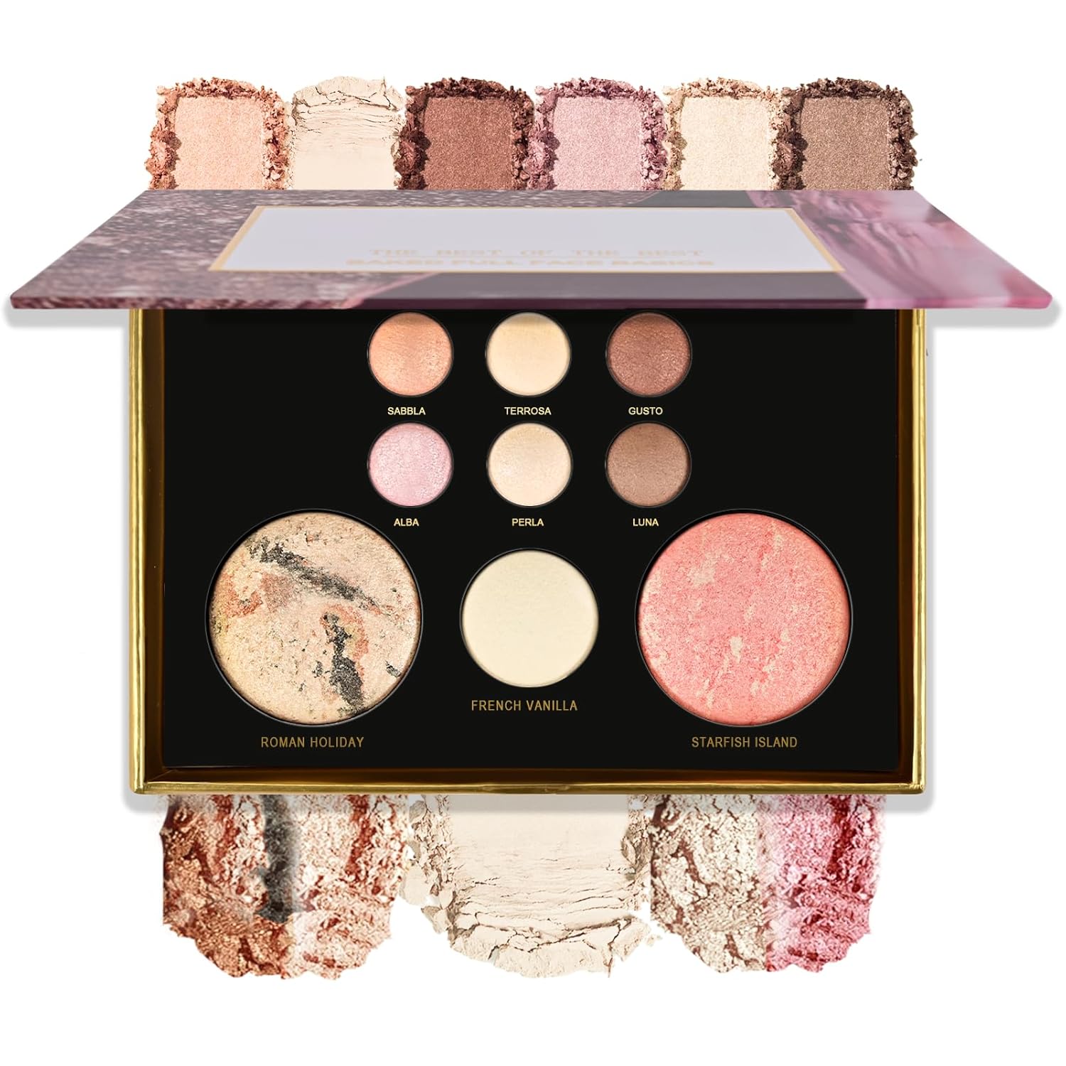 Best Baked Makeup Palette with Bronzer, Highlighter, Blush and Eyeshadow, Smooth Velvet Highly Pigmented, Long Lasting Travel Compact, 9 Colors All in One Makeup Palette Gift Kit for Women-A