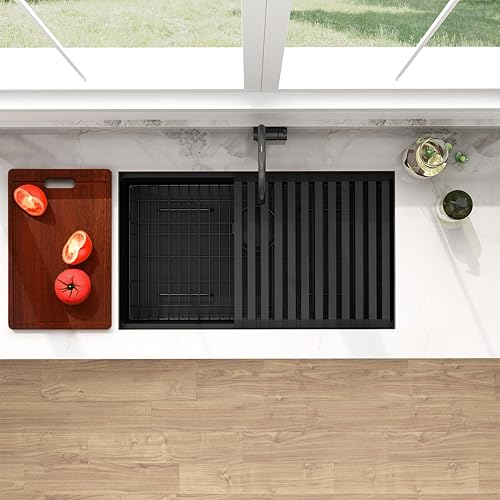 Miniatura 24 de LQS Fregadero de cocina negro de 33 x 22 pulgadas, fregadero de cocina desplegable de 33 x 22 pulgadas, fregadero de acero inoxidable calibre 16