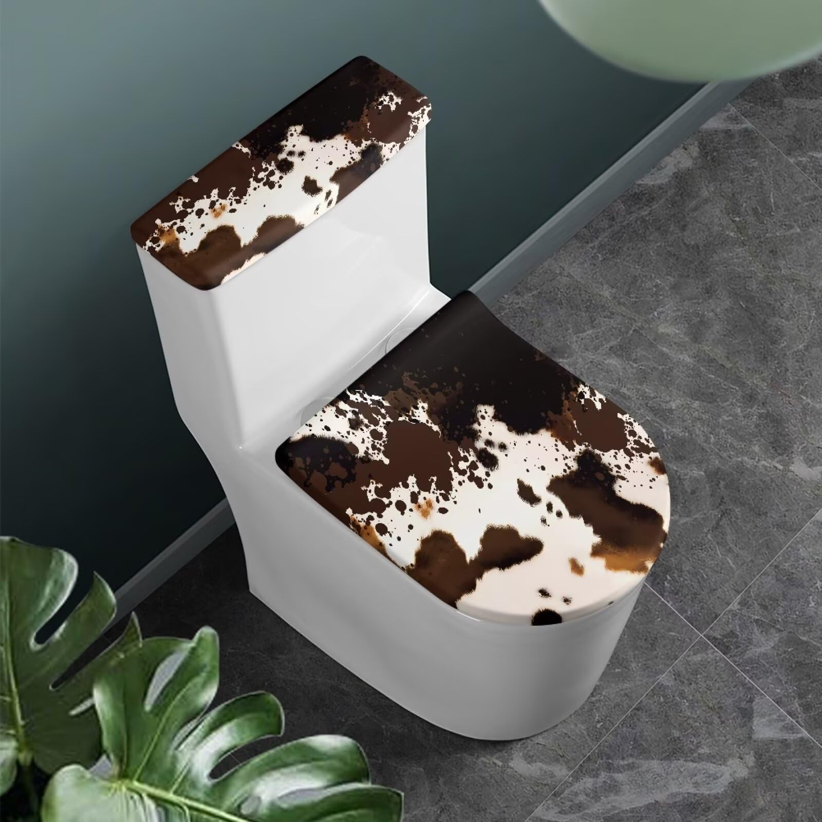 Eheartsgir Brown Cow Bathroom Soft 2 Pack Set Toilet Lid Cover Set with Elastic Bottom, Easy to Clean and Can be Reused Fabric Toilet Lid Tank Covers, Bathroom Decorative Accessory Set