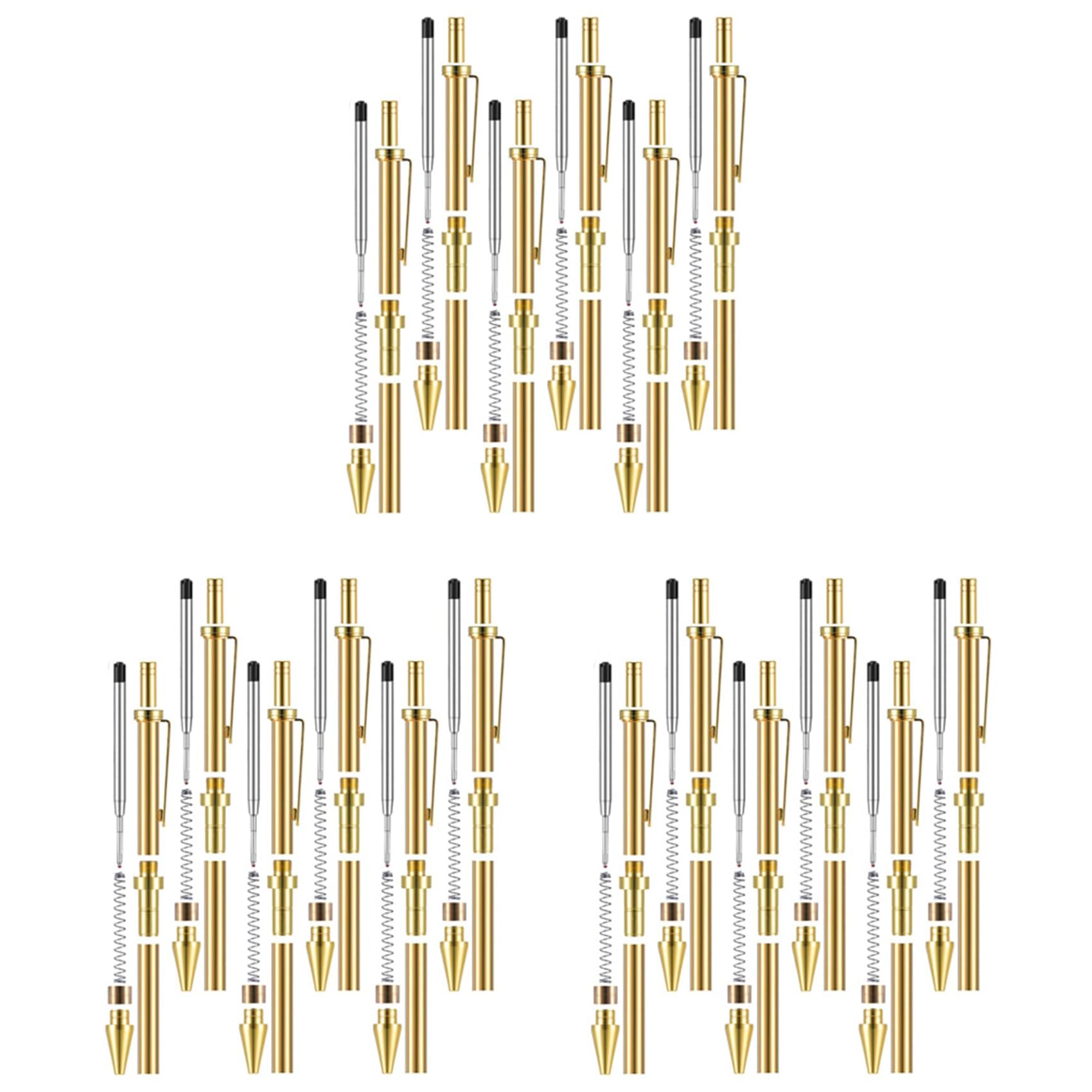 Ctrlzs Gold 18 Piece Retractable Pen Kit For Wood Turning 8Mm Click Pen Kit With Refills Lathe Turning Supplies For Pen Making Wood
