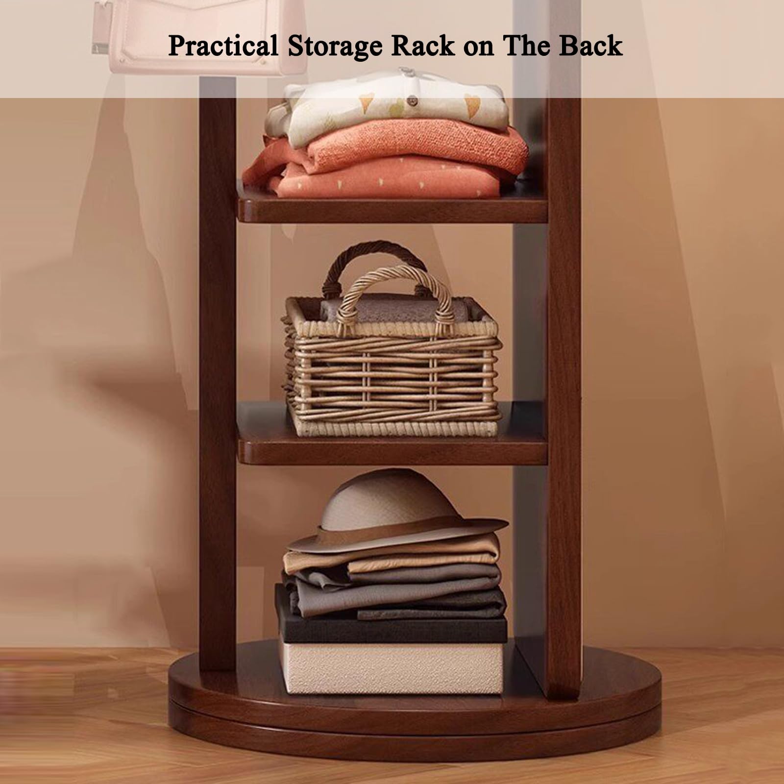 Espejo de Cuerpo Entero con Perchero, Espejos de Suelo giratorios 360° y Organizador 170 × 40 cm Espejos Grande con Almacenamiento y Ganchos, para Guardarropa, Dormitorio o Salon, Ahorra Espacio