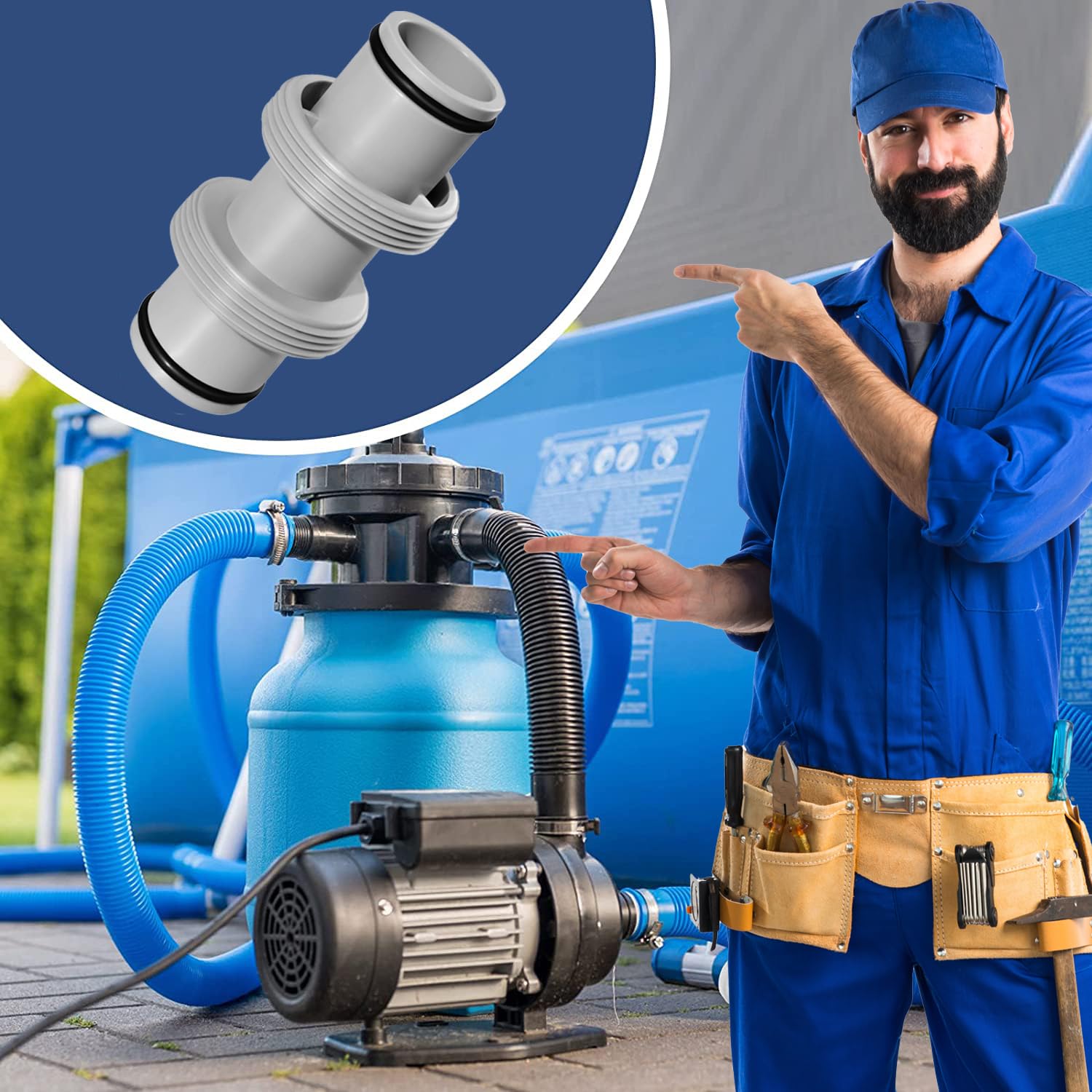 Connettore Per Tubo Piscina 38 Mm (1.5 Pollici) A 2 Vie Con Anelli A L - Adattatore Di Collegamento Per Pompe Intex E Coleman, Accessori Per Tubi Flessibili - 6