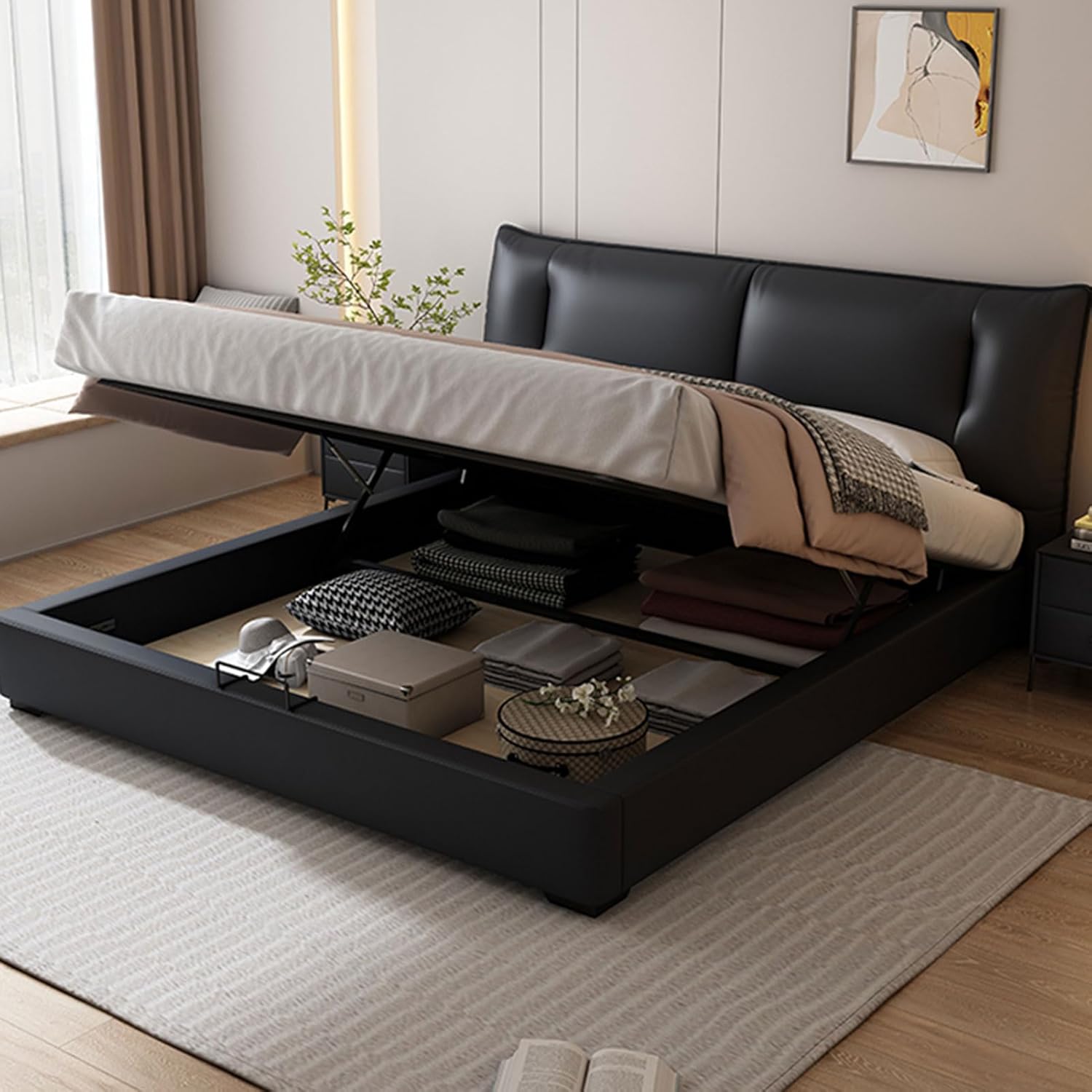 Modern Simplicity Queen Size Platform Bed Wooden Slats Support with Heavy Duty Wooden Slat Support Noise-Free