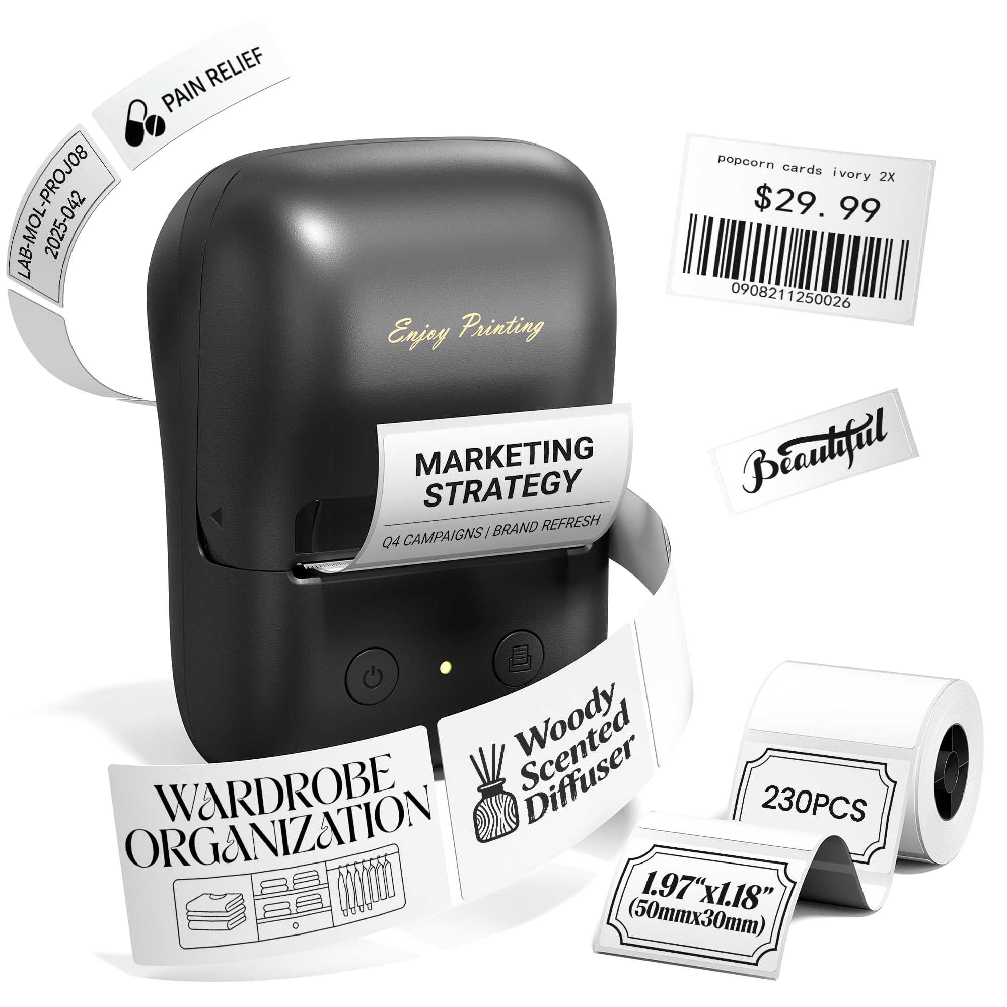 A421 Stampante Etichette Adesive da 40x15 a 50x80 mm, App Versatile con oltre 2000 Icone e 300 Caratteri, Etichettatrice Portatile Per Casa & Piccole Aziende, Bluetooth Compatibile con iOS & Android