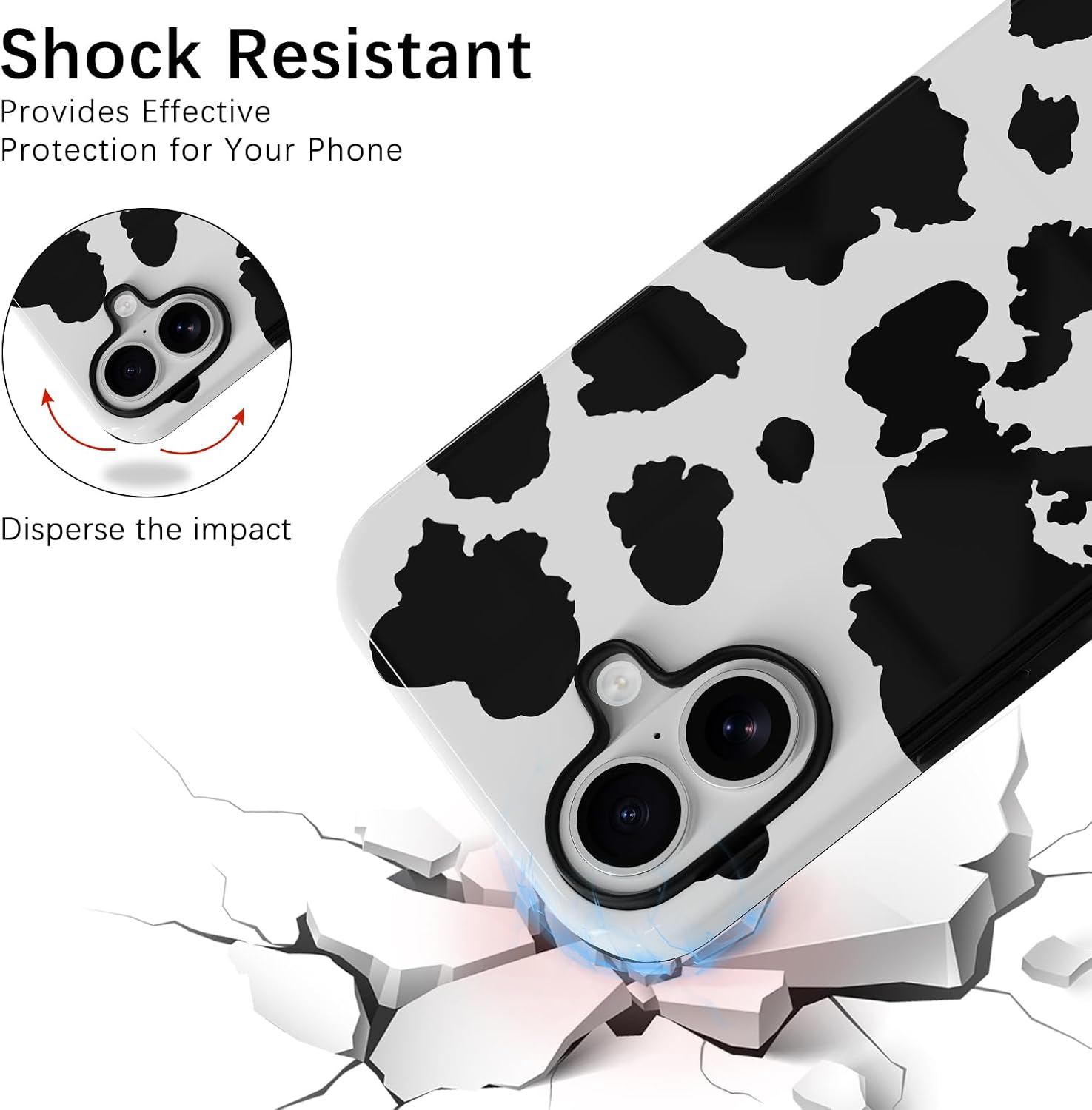 Skyseaco for iPhone 17 Case, Treny Milk Cow Print Phone Case Hybrid 2-Layer Hard Shell, Shockproof Soft for Girl Women Boy Men, Milk Cow image 3