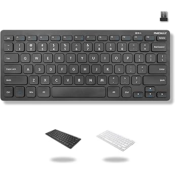 Macally Small Wireless Keyboard - 2.4G Ergonomic & Comfortable Mini Compact USB Keyboard Wireless for Laptop or Windows Computer PC, Tablet, TV