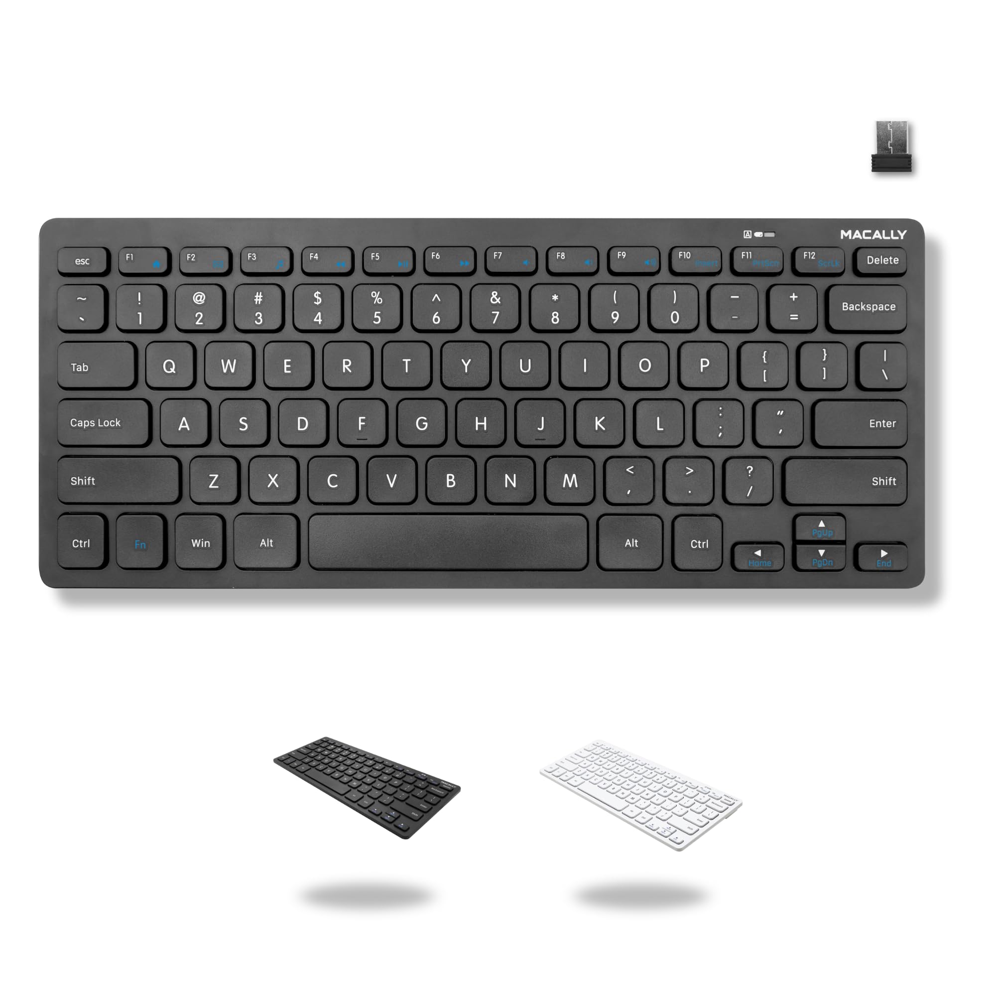 Macally Mini Compact Keyboard - Wireless Keyboards for Desktop PC, Surface, Chromebook, Notebook, Laptop Keyboard, Slim Key Board with 2.4G Wireless USB - Small Keyboard for Travel (Black)
