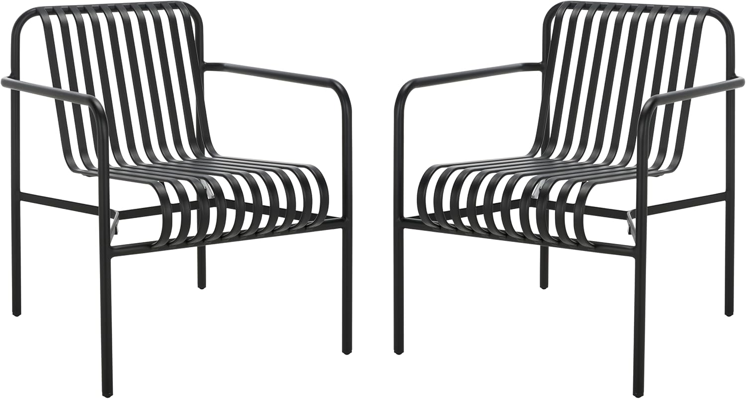 SAFAVIEH Outdoor Patio Furniture Core Black Metal Armchair Set of 2 (Fully Assembled)